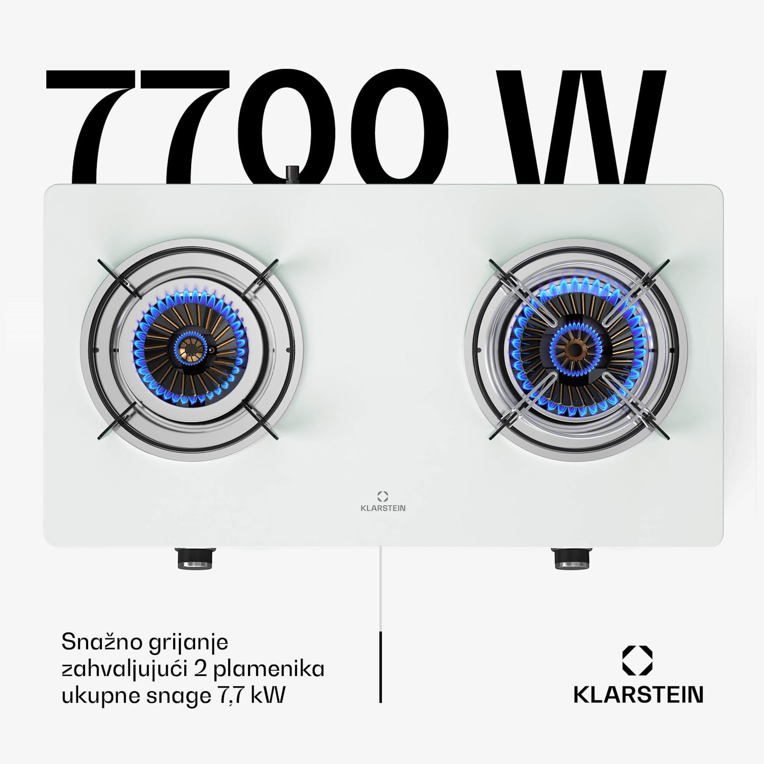 Barzona štednjak za kampiranje, 2 plamenika, 3,4 kW & 4,3 kW, plinska dvostruka ploča, nehrđajući čelik, mobilna G30 / 50 mbar | 2 plamenika | Bijela