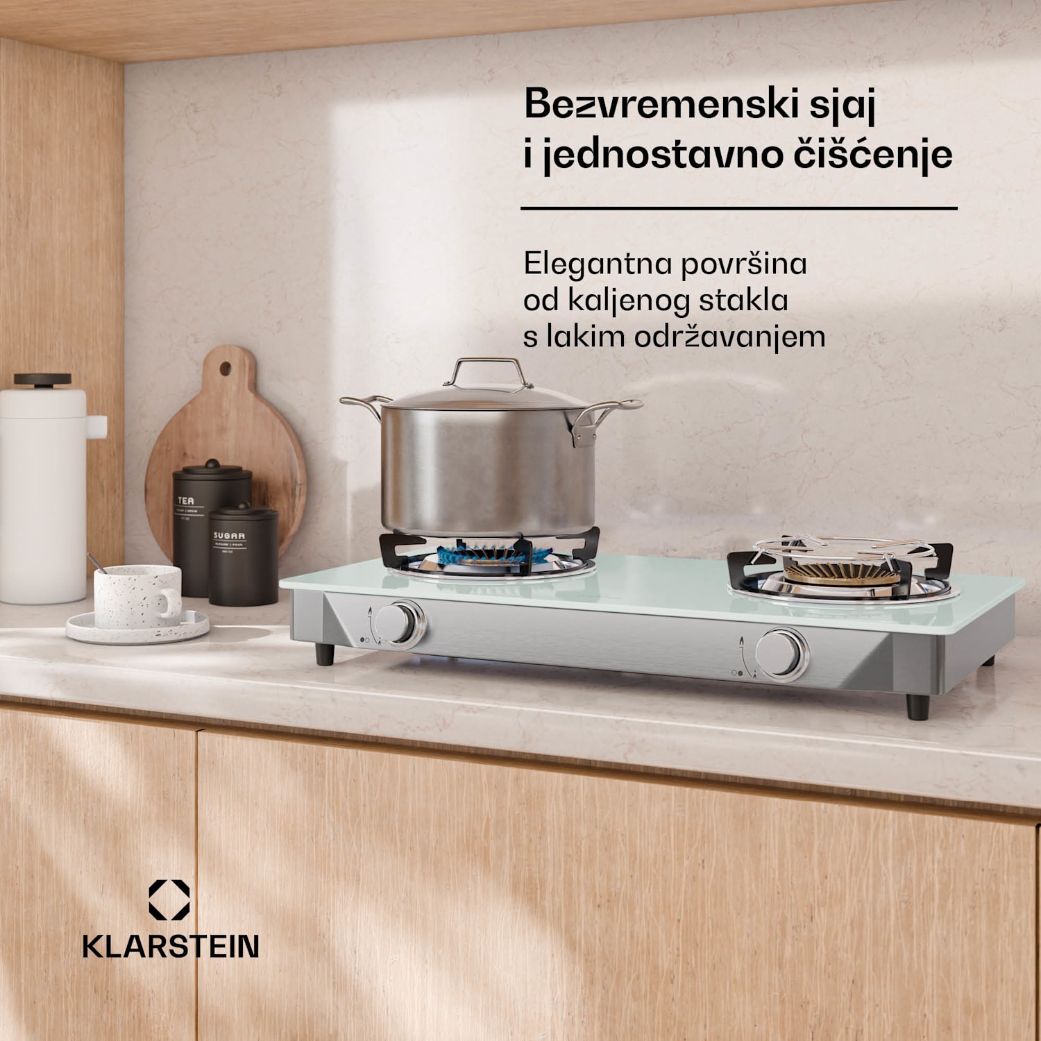 Barzona štednjak za kampiranje, 2 plamenika, 3,4 kW & 4,3 kW, plinska dvostruka ploča, nehrđajući čelik, mobilna G30 / 50 mbar | 2 plamenika | Bijela