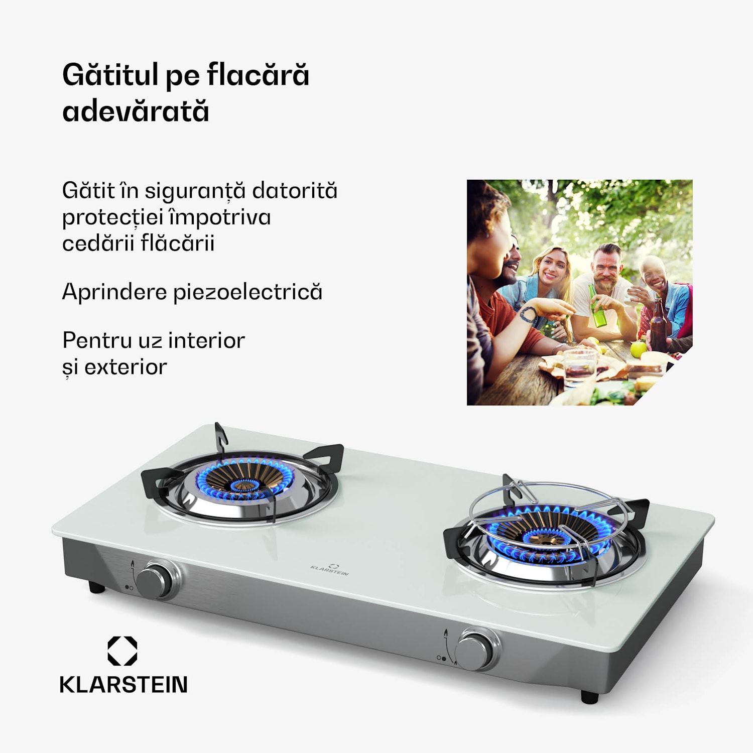 Barzona aragaz de camping, 2 arzătoare, 3,4 kW & 4,3 kW, arzător dublu pe gaz, oțel inoxidabil, mobil G30 / 50 mbar | 2 arzatoare | Alb