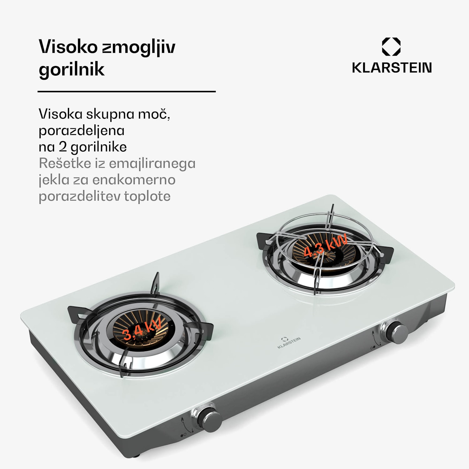 Barzona štedilnik za kampiranje, 2 gorilnika, 3,4 kW & 4,3 kW, dvojni plinski gorilnik, nerjaveče jeklo, mobilno 