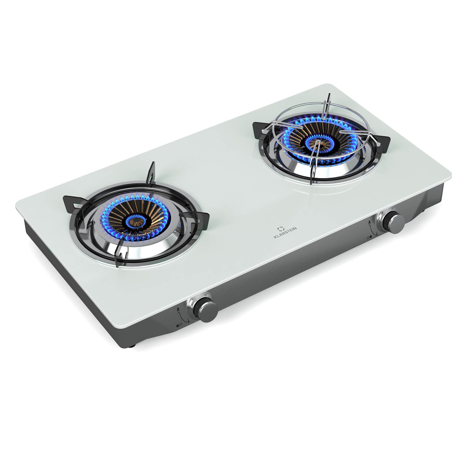 Barzona kempingový varič, 2 horáky, 3,4 kW & 4,3 kW, plynová dvojplatnička, nehrdzavejúca oceľ, mobilná G30 / 50 mbar | 2 horáky | Biela