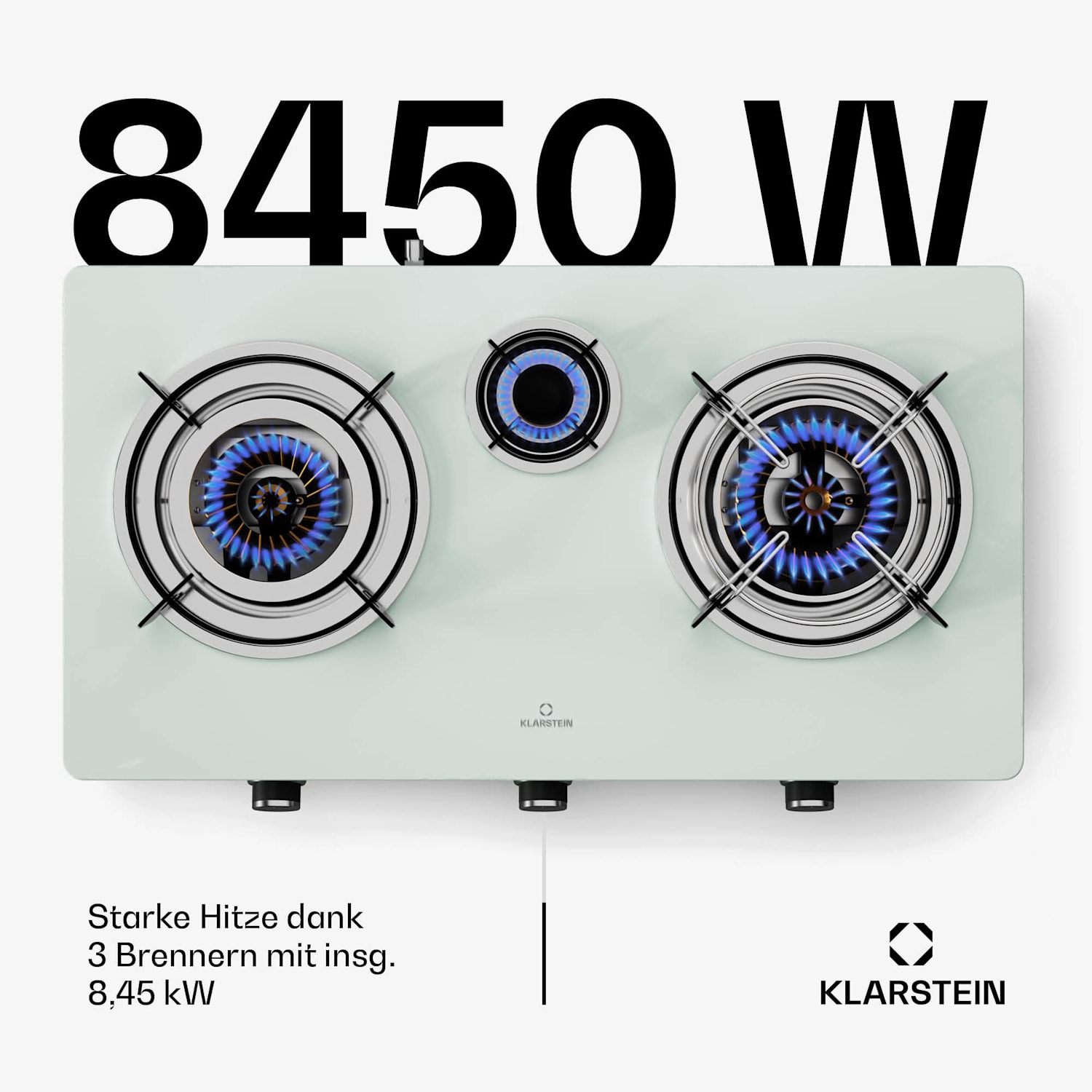 Barzona - Piano cottura da campeggio | 3 bruciatori | Pannello in vetro | Acciaio inox | Utilizzo mobile G30 / 50 mbar | 3 Bruciatore | Bianco