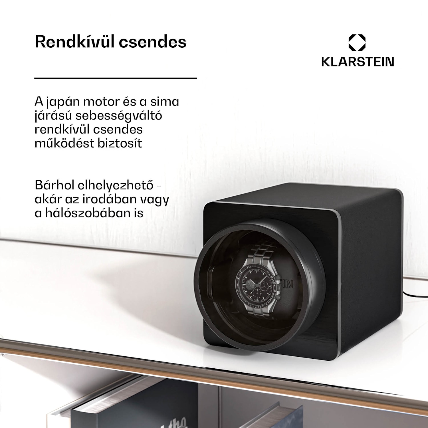 TimeSync órafelhúzó, 1 óra, 5 üzemmód, 3 irány, vegán, univerzális méret, csendes 1 óra | Fekete