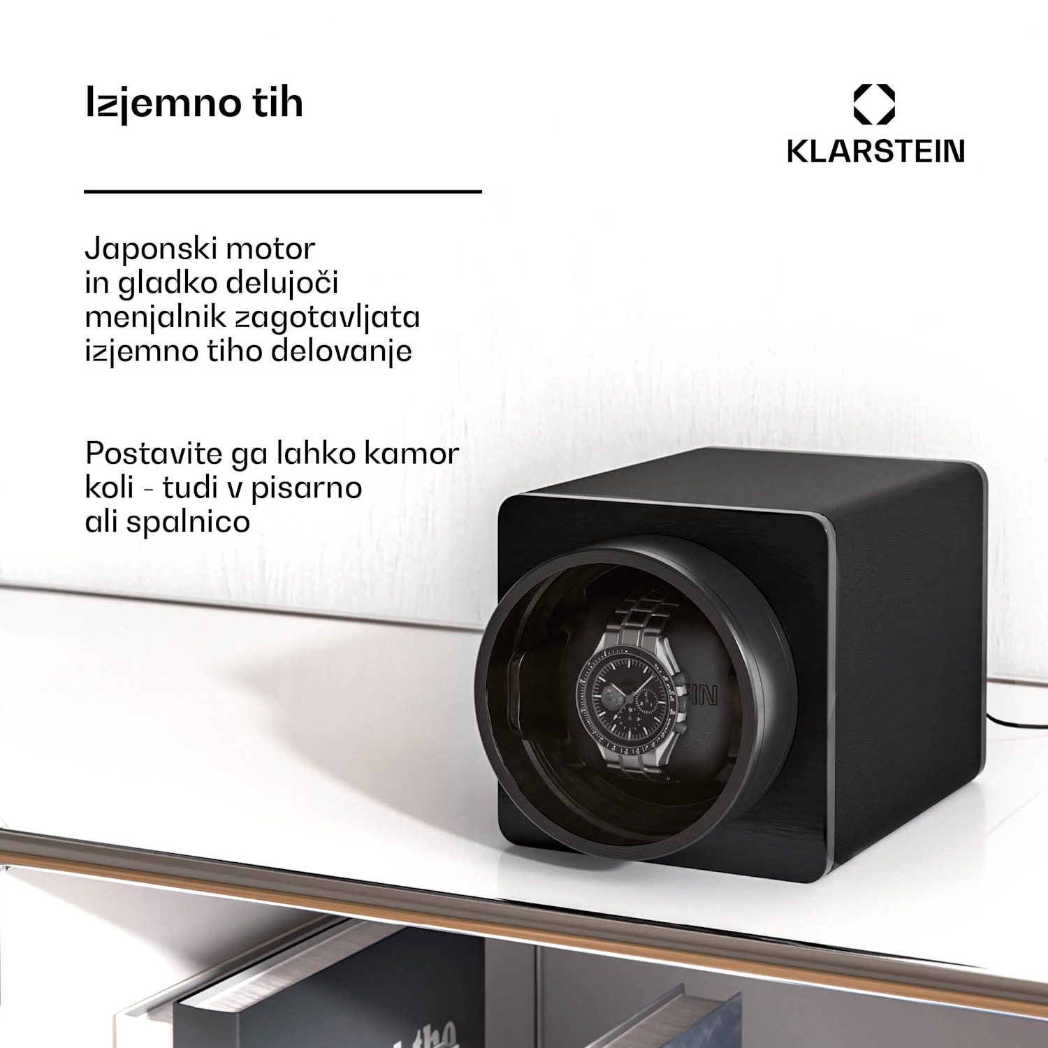 TimeSync navijalnik za ure, 1 ura, 5 načinov, 3 smeri, veganski, univerzalna velikost, tih 1 ura | Črna