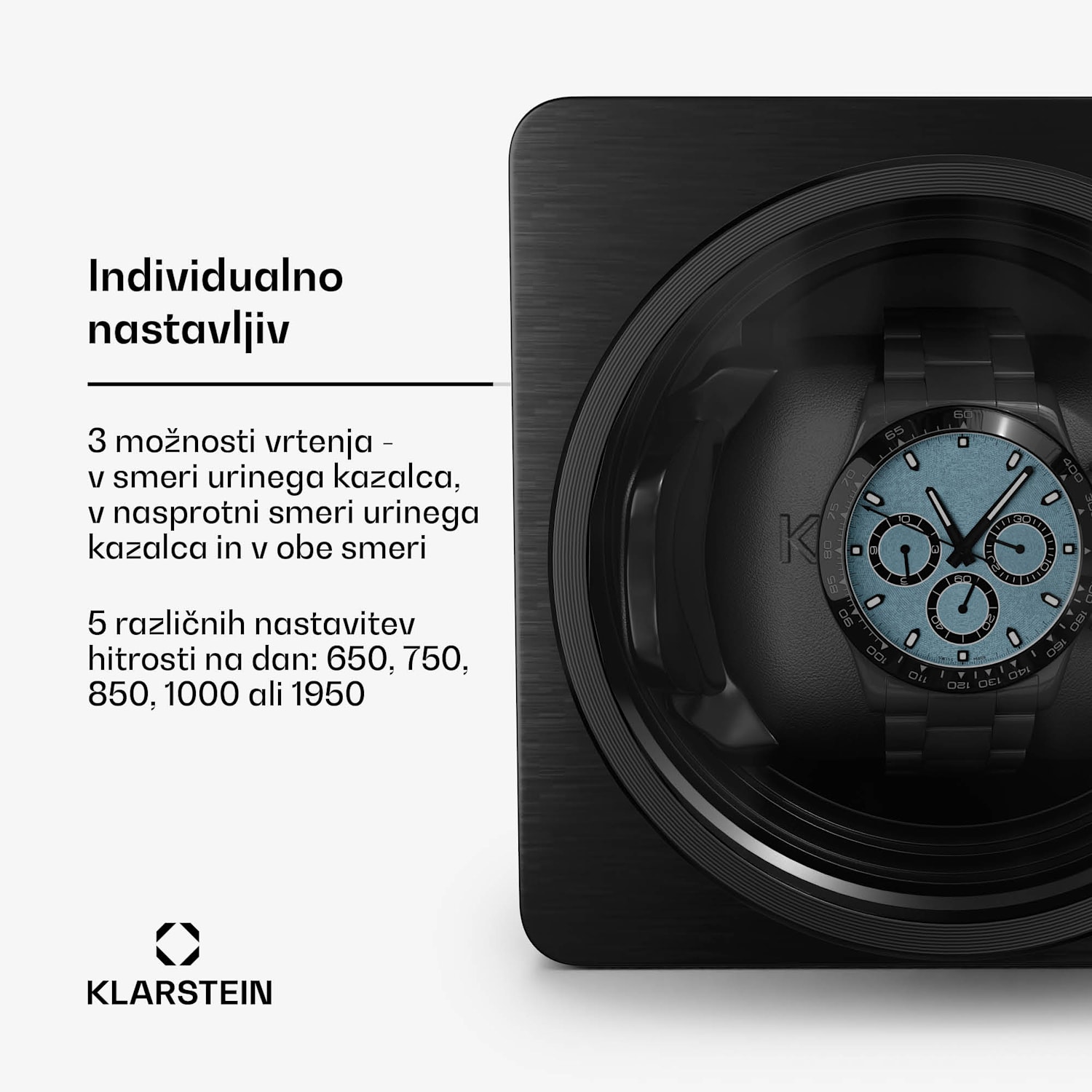 TimeSync navijalnik za ure, 1 ura, 5 načinov, 3 smeri, veganski, univerzalna velikost, tih 1 ura | Črna