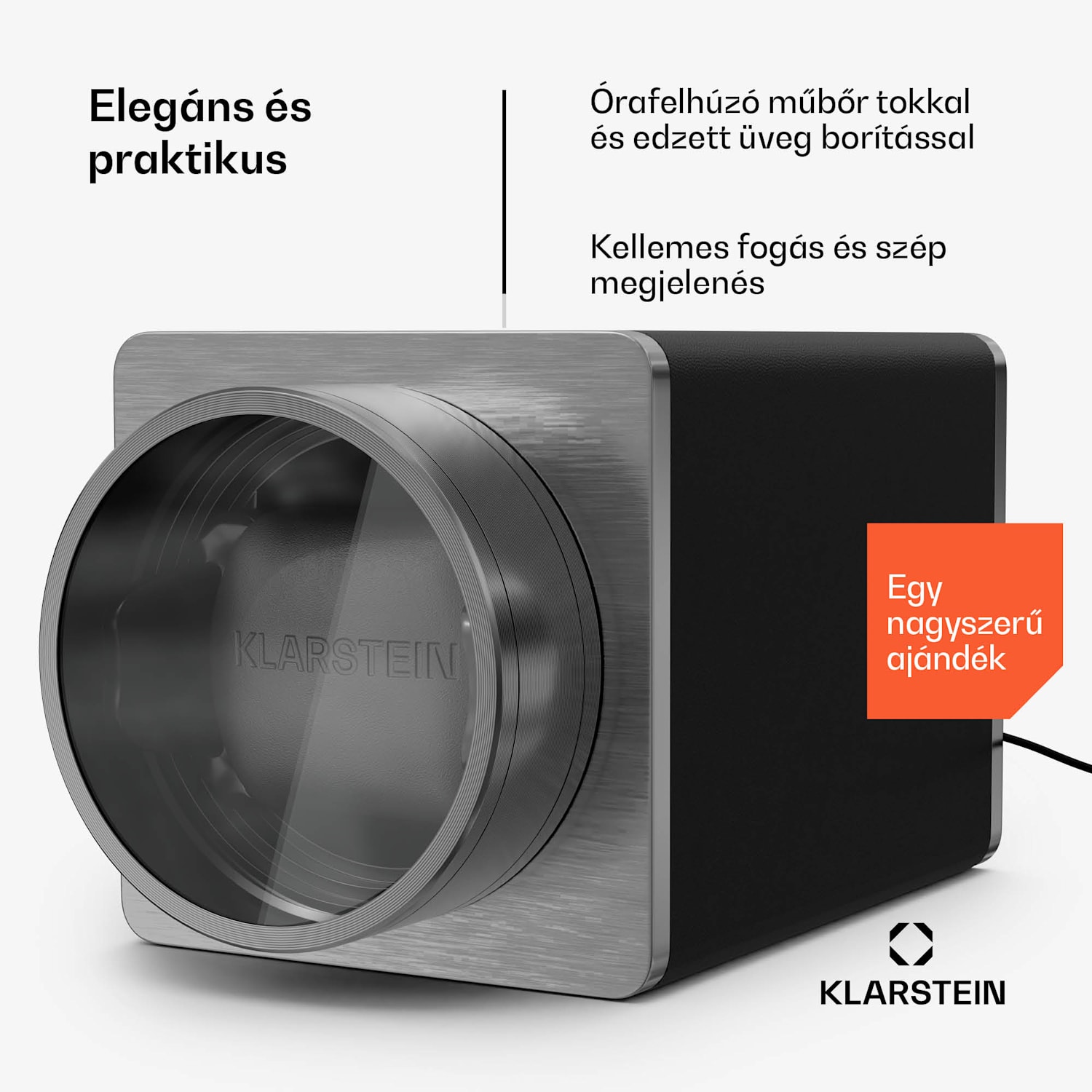 TimeSync órafelhúzó, 1 óra, 5 üzemmód, 3 irány, vegán, univerzális méret, csendes 1 óra | Fekete / Ezüst metál