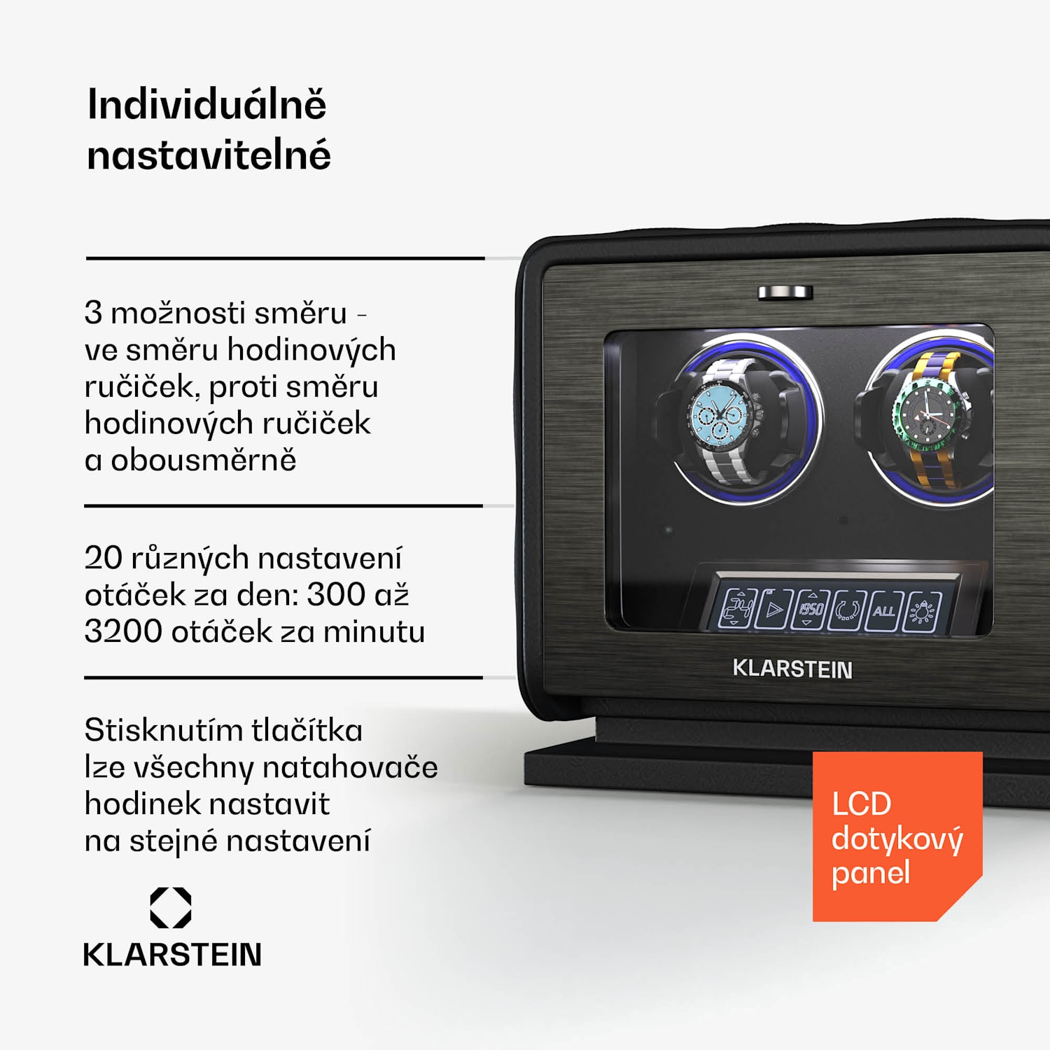 LuminousTime natahovač hodinek, 2 hodinky, mnoho nastavení, LED, 10 dB 2 hodinky | Černá