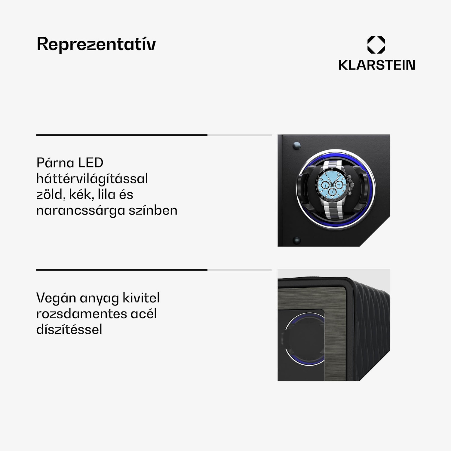 LuminousTime órafelhúzó, 2 óra, sok beállítás, LED, 10 dB 2 watches | Fekete