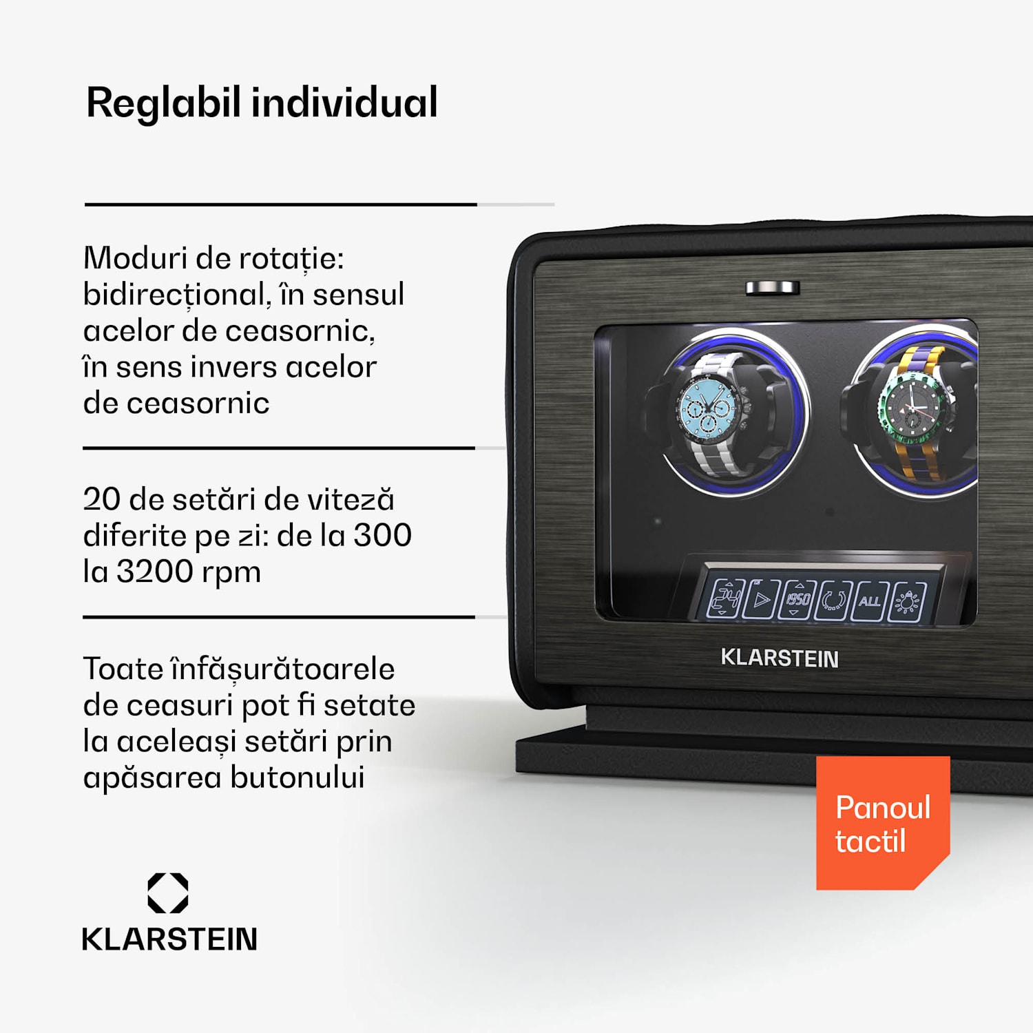 LuminousTime aparat de întors ceasuri| 2 ceasuri, multiple setări, LED, 10 dB 2 watches | Negru