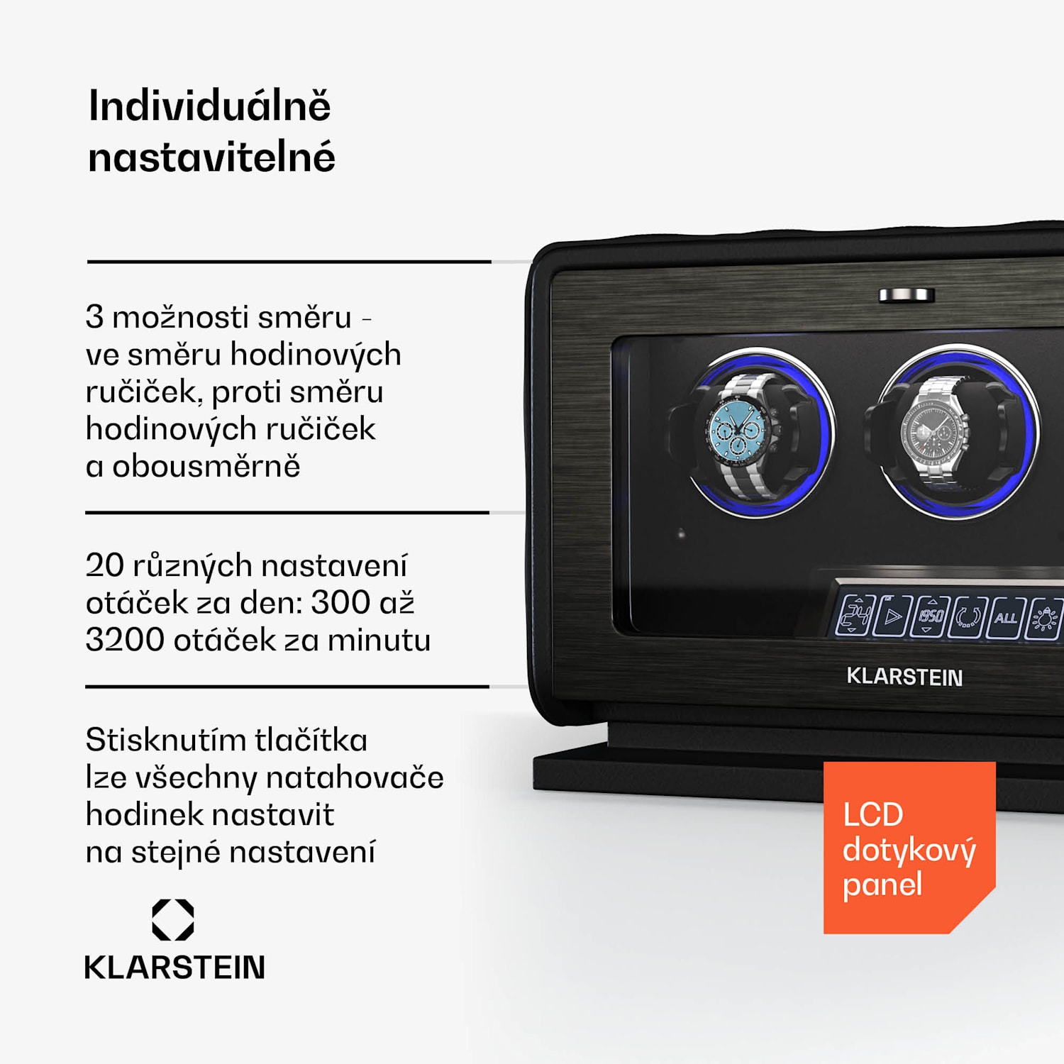 LuminousTime natahovač hodinek, 3 hodinky, mnoho nastavení, LED, 10 dB 3 hodiny | Černá