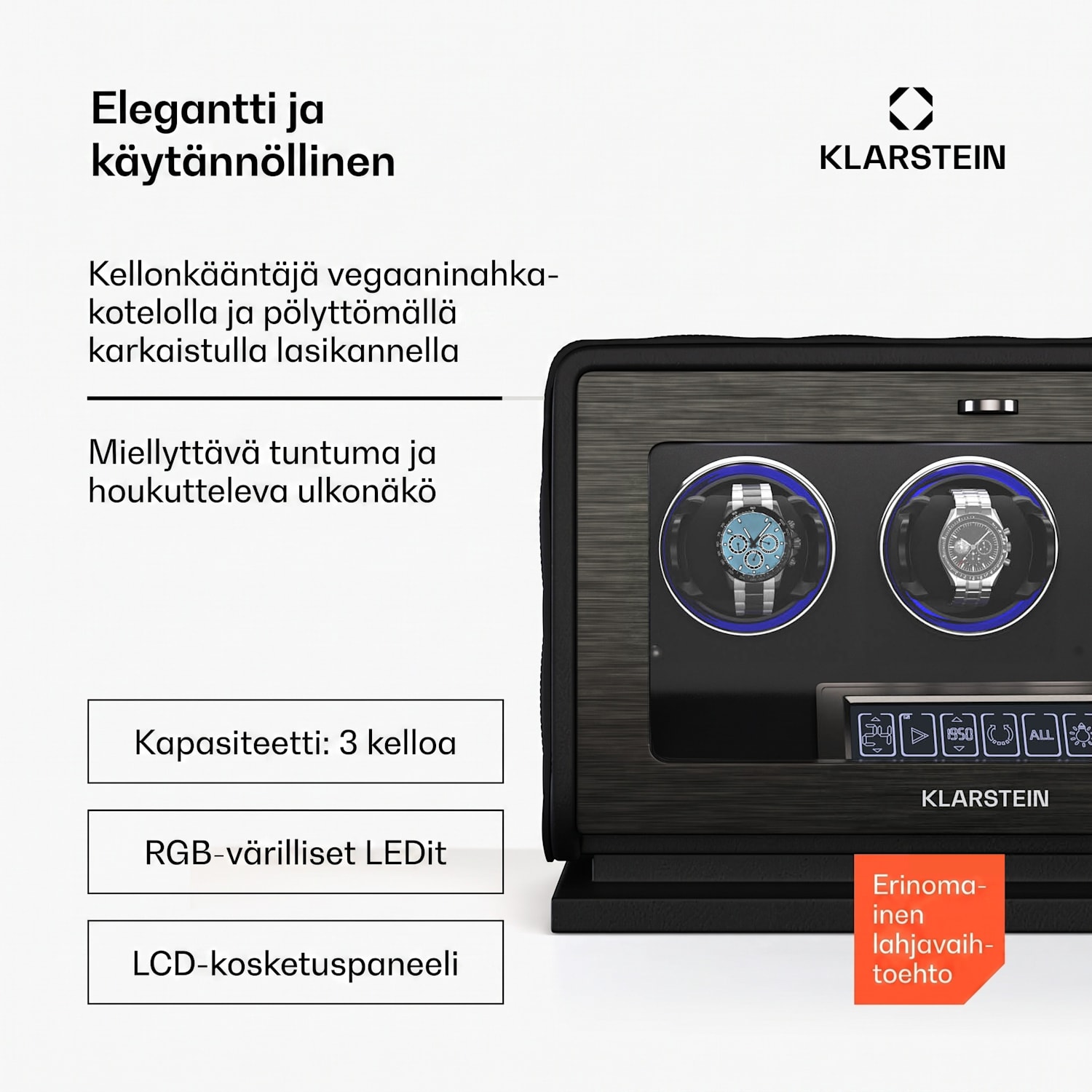 LuminousTime-kellonpyöritin | 3 kelloa | useita asetuksia | LED | 10 dB 3 kelloa | Musta