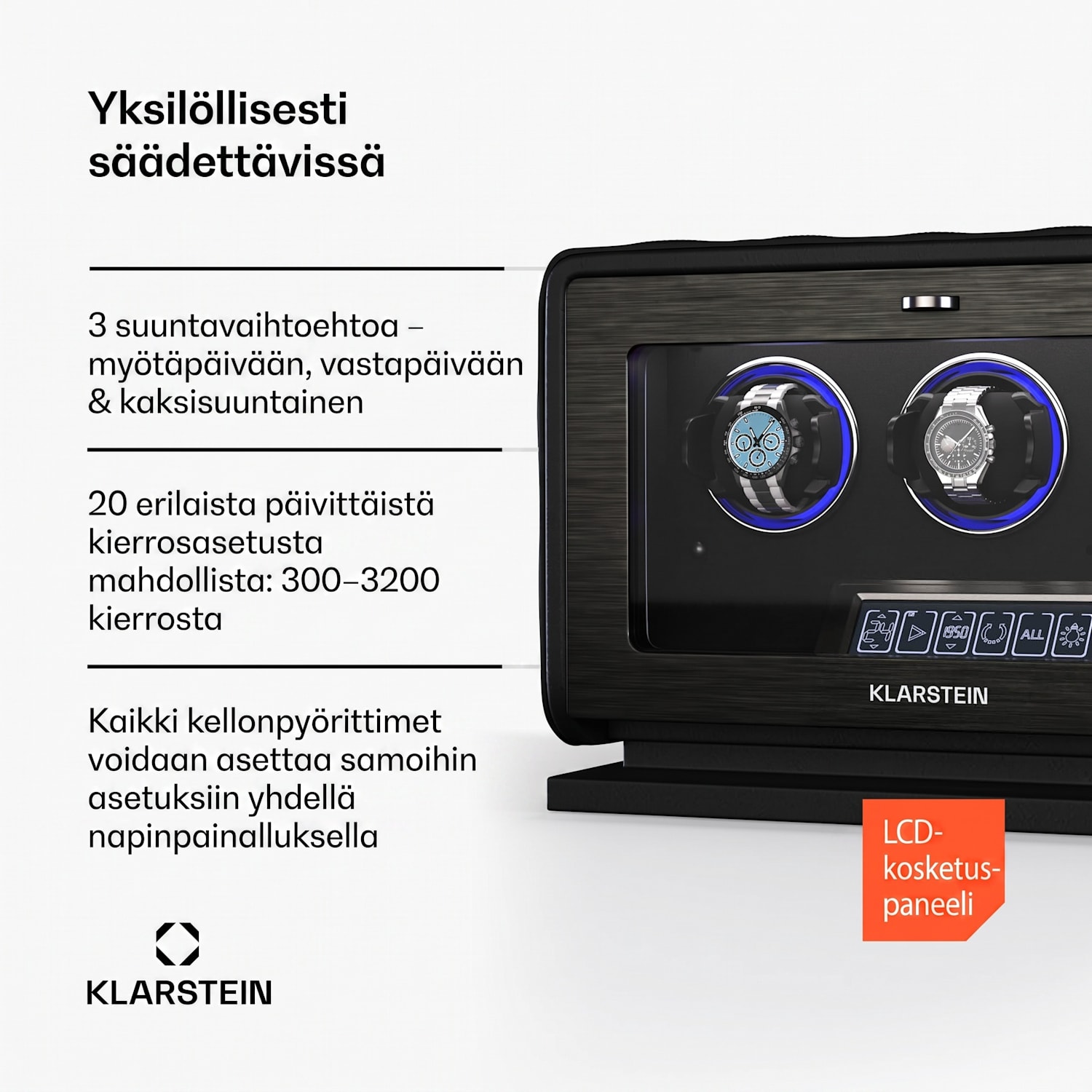 LuminousTime-kellonpyöritin | 3 kelloa | useita asetuksia | LED | 10 dB 3 kelloa | Musta