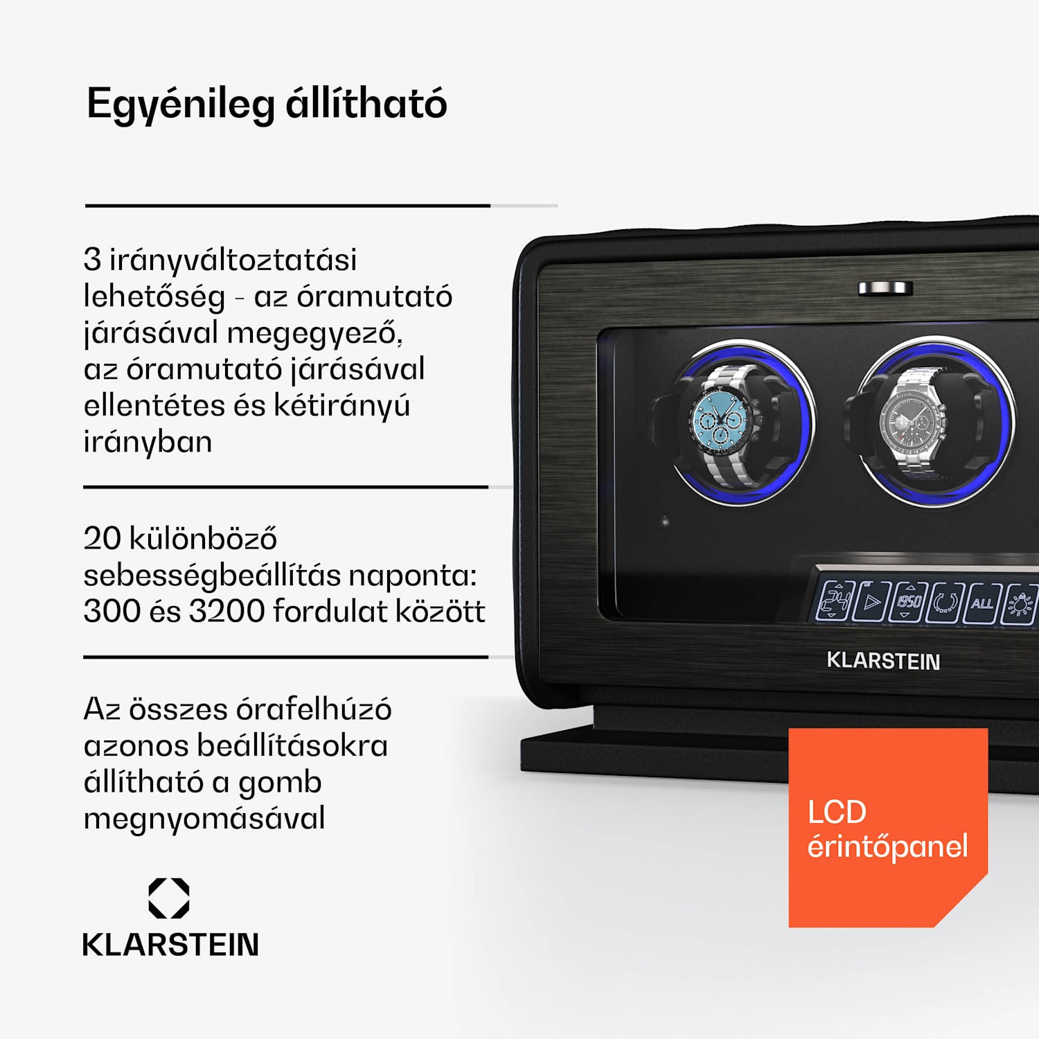 LuminousTime órafelhúzó, 3 óra, sok beállítás, LED, 10 dB 3 óra | Fekete