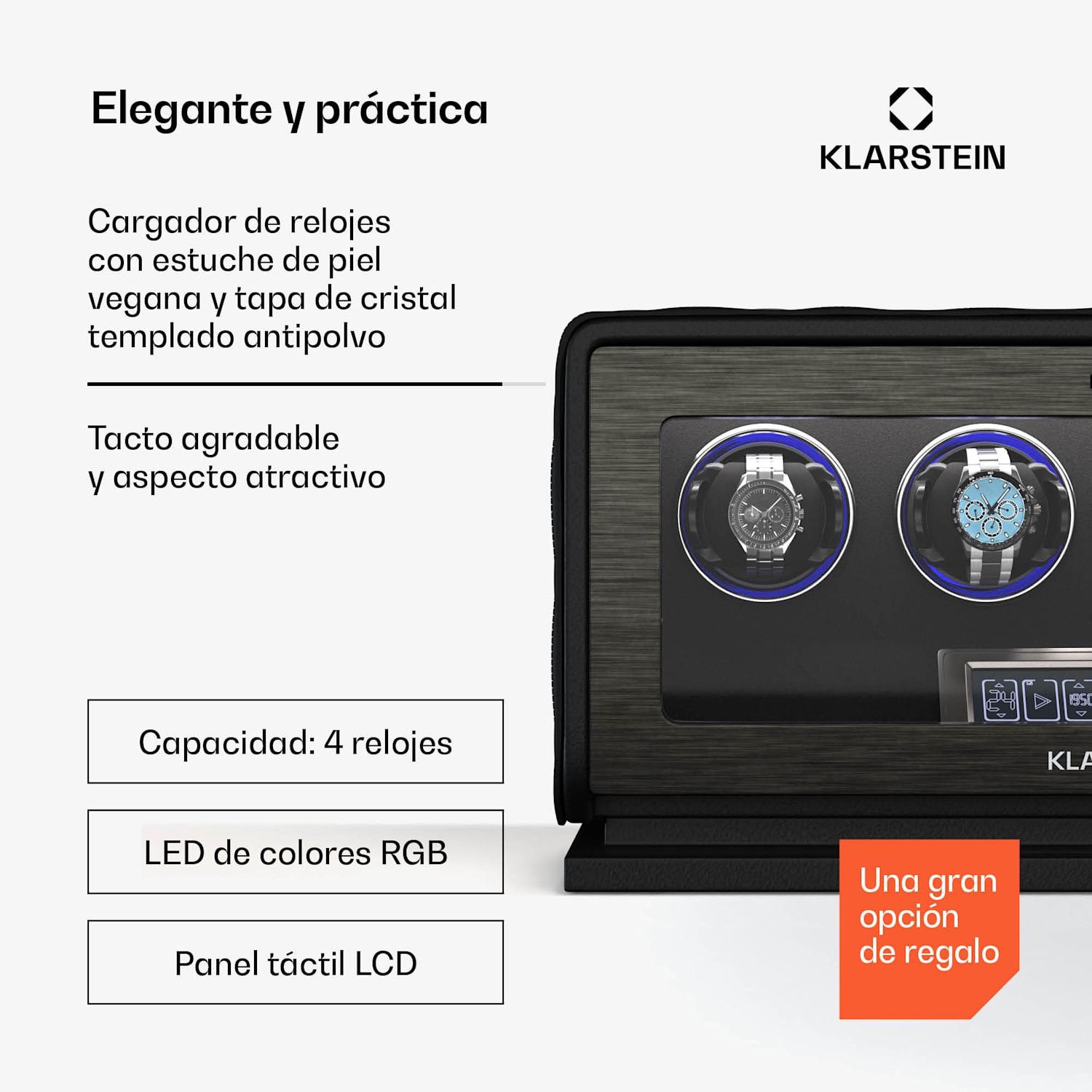 LuminousTime watch winder | 4 relojes | muchos ajustes | LED | 10dB 4 relojes | Negro