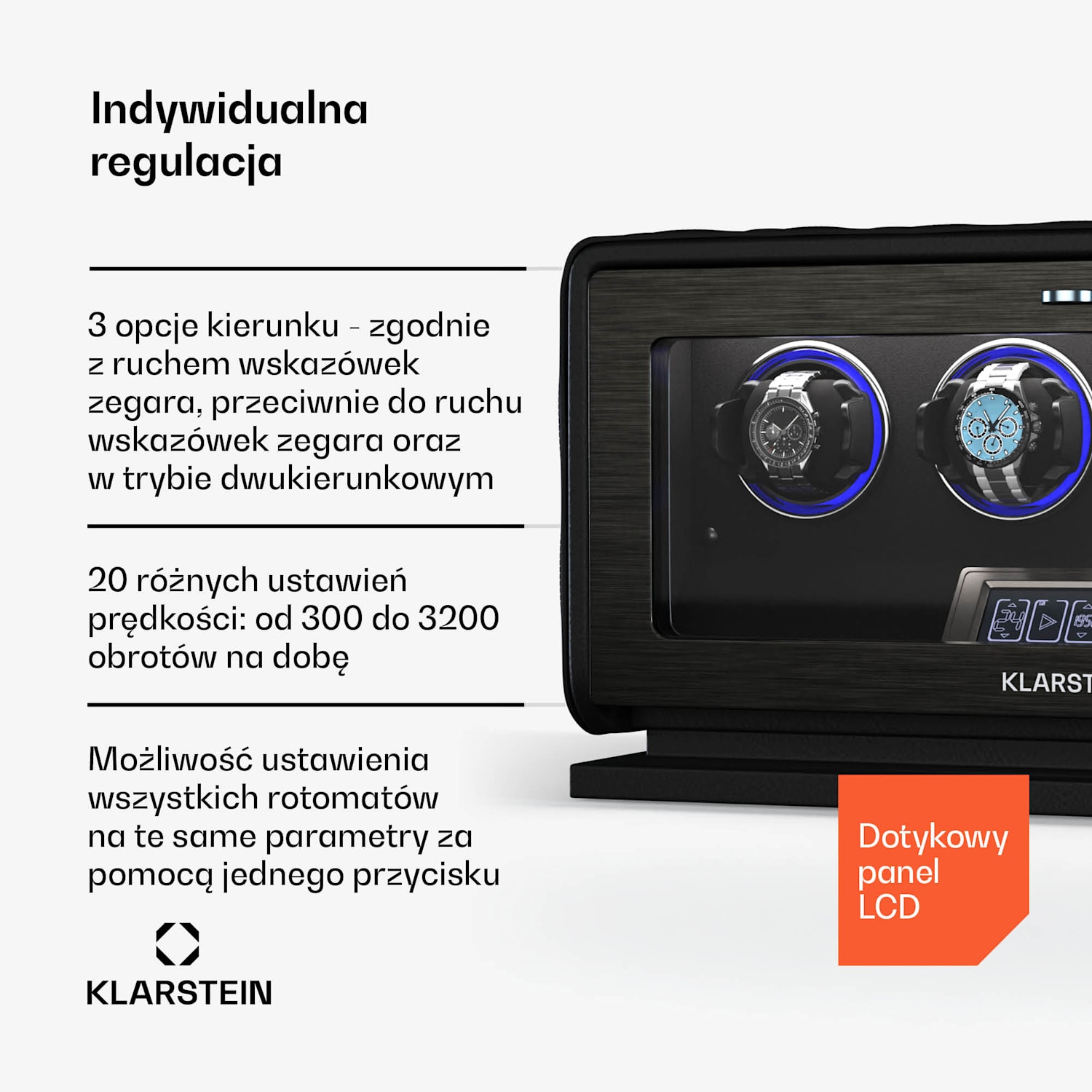 LuminousTime rotomat, 4 zegarki, wiele ustawień, LED, 10 dB 4 zegarki | Czarny