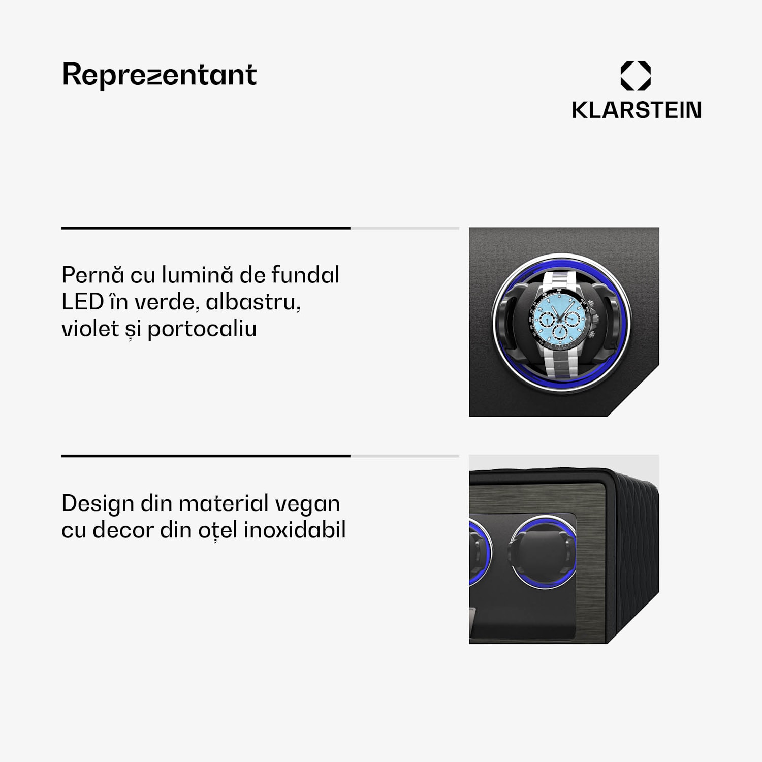 LuminousTime aparat de întors ceasuri| 4 ceasuri, multiple setări, LED, 10 dB 4 watches | Negru