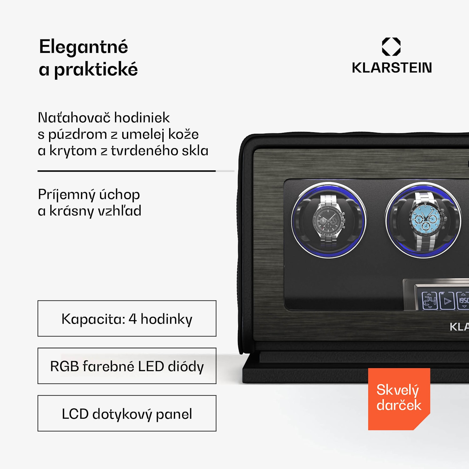 LuminousTime naťahovač hodiniek, 4 hodinky, mnoho nastavení, LED, 10 dB 4 hodinky | Čierna
