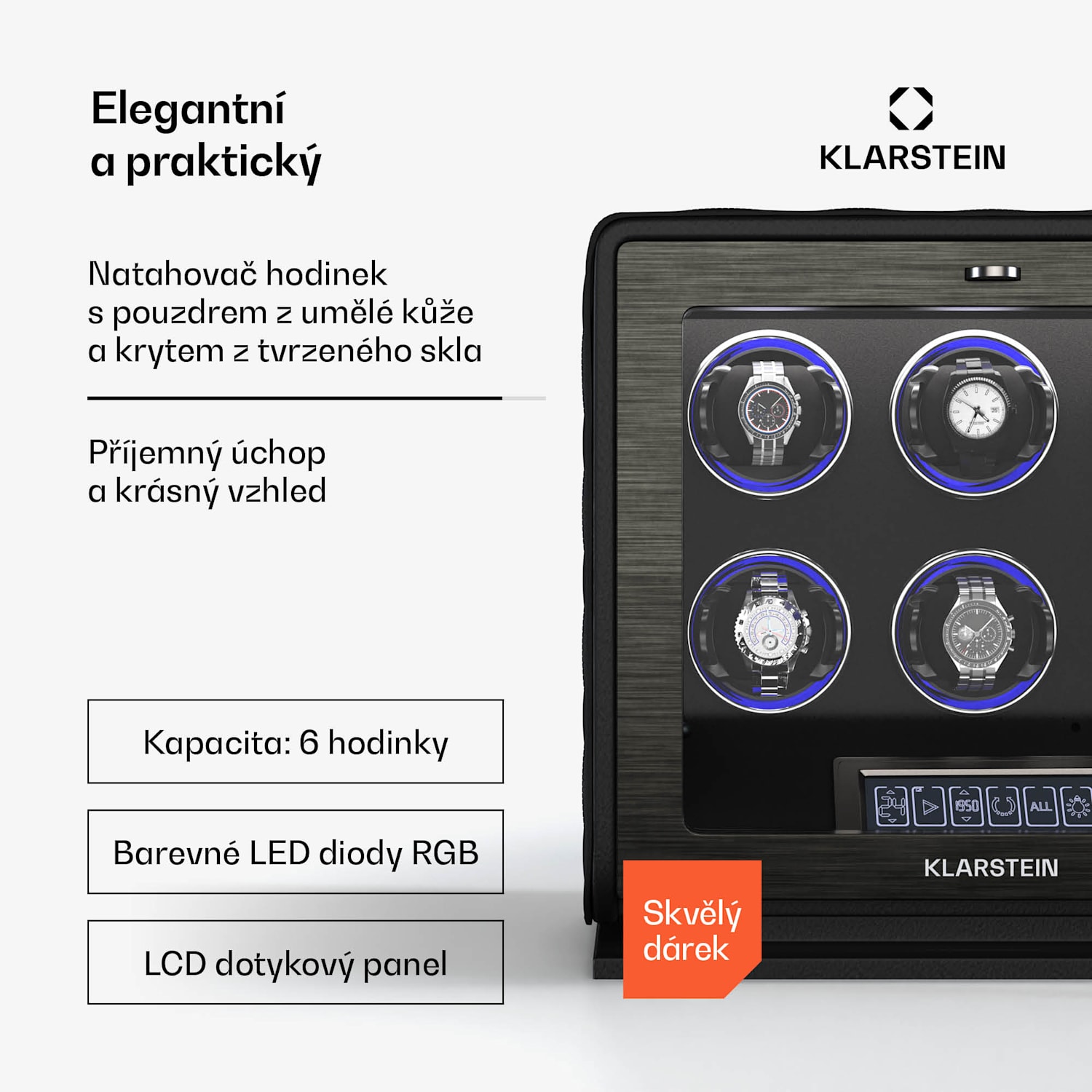 LuminousTime natahovač hodinek, 6 hodinek, mnoho nastavení, LED, 10 dB 6 hodinek | Černá