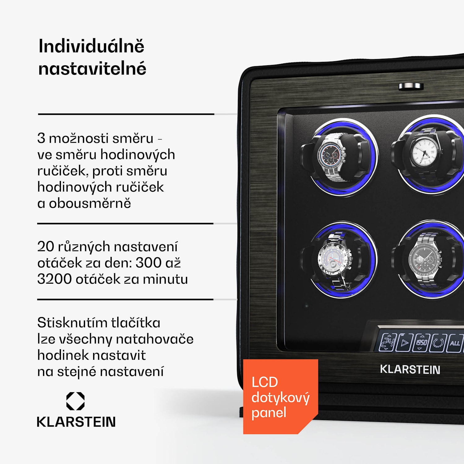 LuminousTime natahovač hodinek, 6 hodinek, mnoho nastavení, LED, 10 dB 6 hodinek | Černá