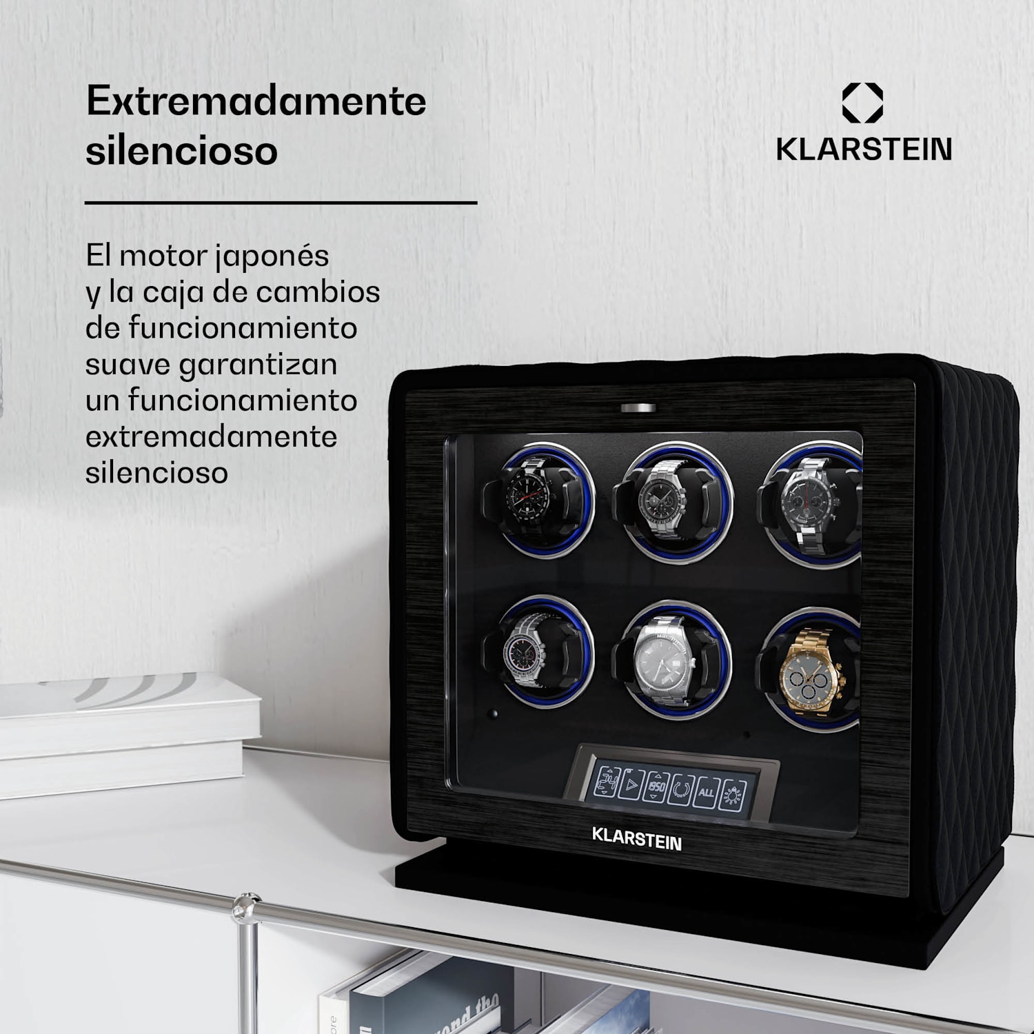 LuminousTime watch winder | 6 relojes | muchos ajustes | LED | 10dB 6 relojes | Negro