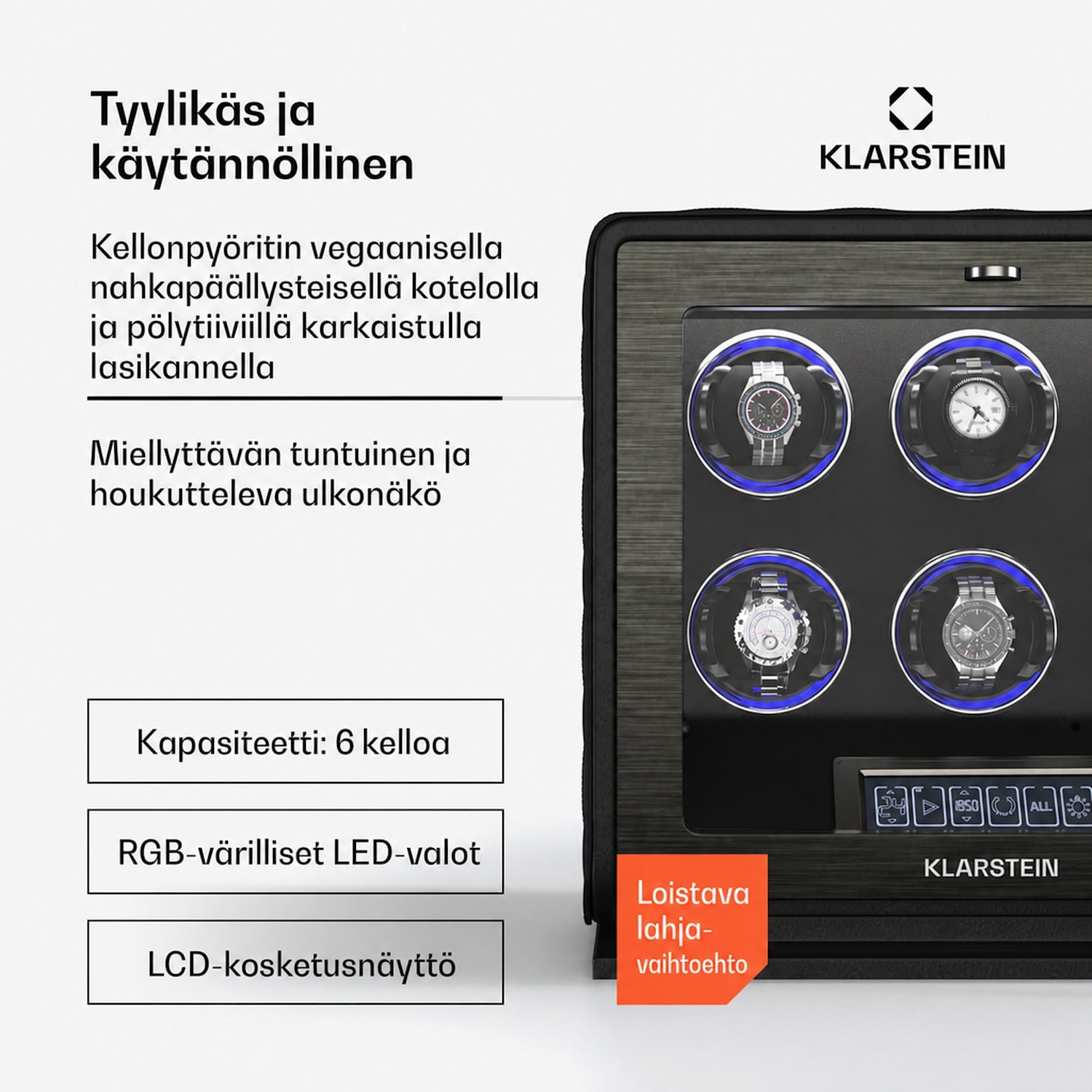 LuminousTime-kellonpyöritin | 6 kelloa | useita asetuksia | LED | 10 dB 6 kelloa | Musta