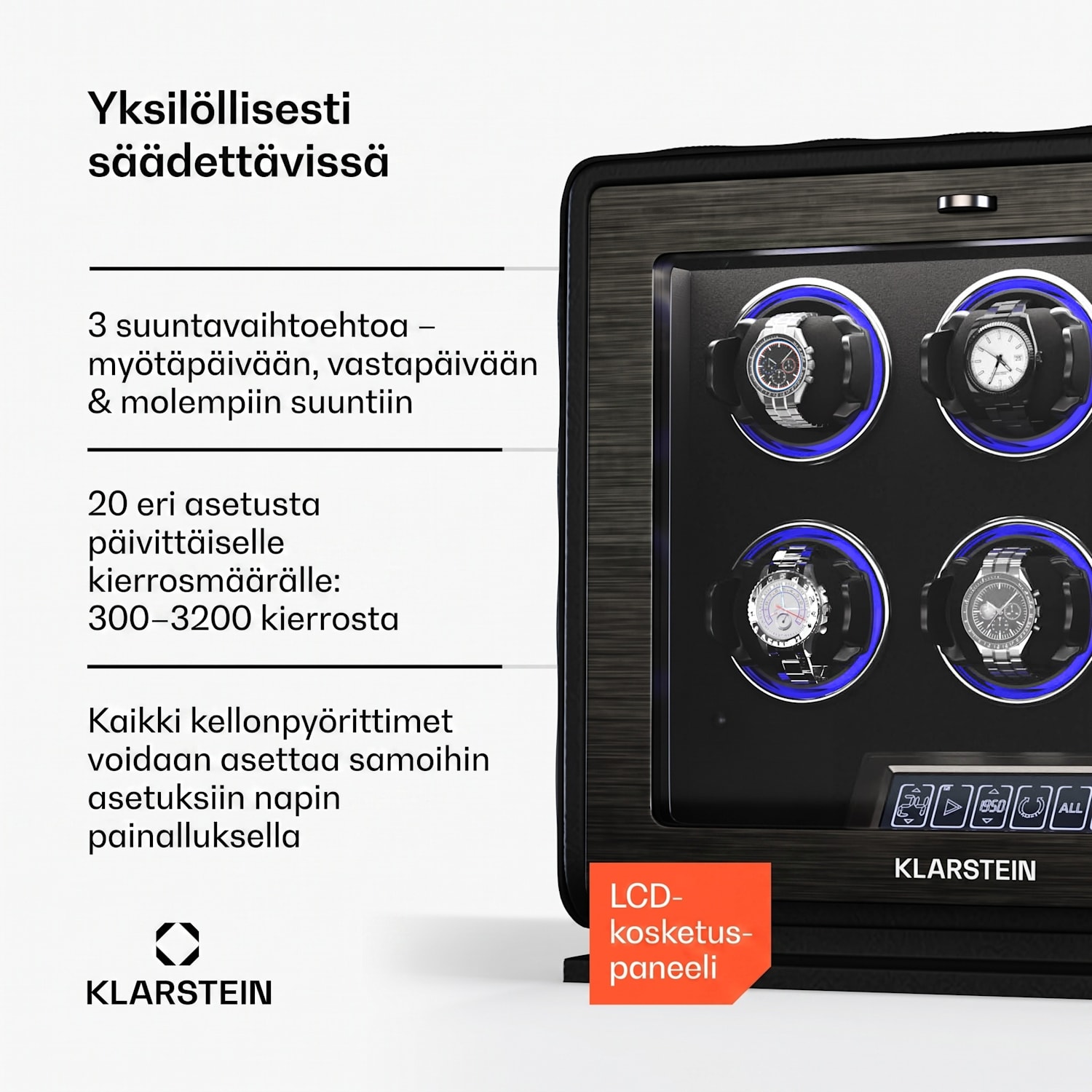 LuminousTime-kellonpyöritin | 6 kelloa | useita asetuksia | LED | 10 dB 6 kelloa | Musta