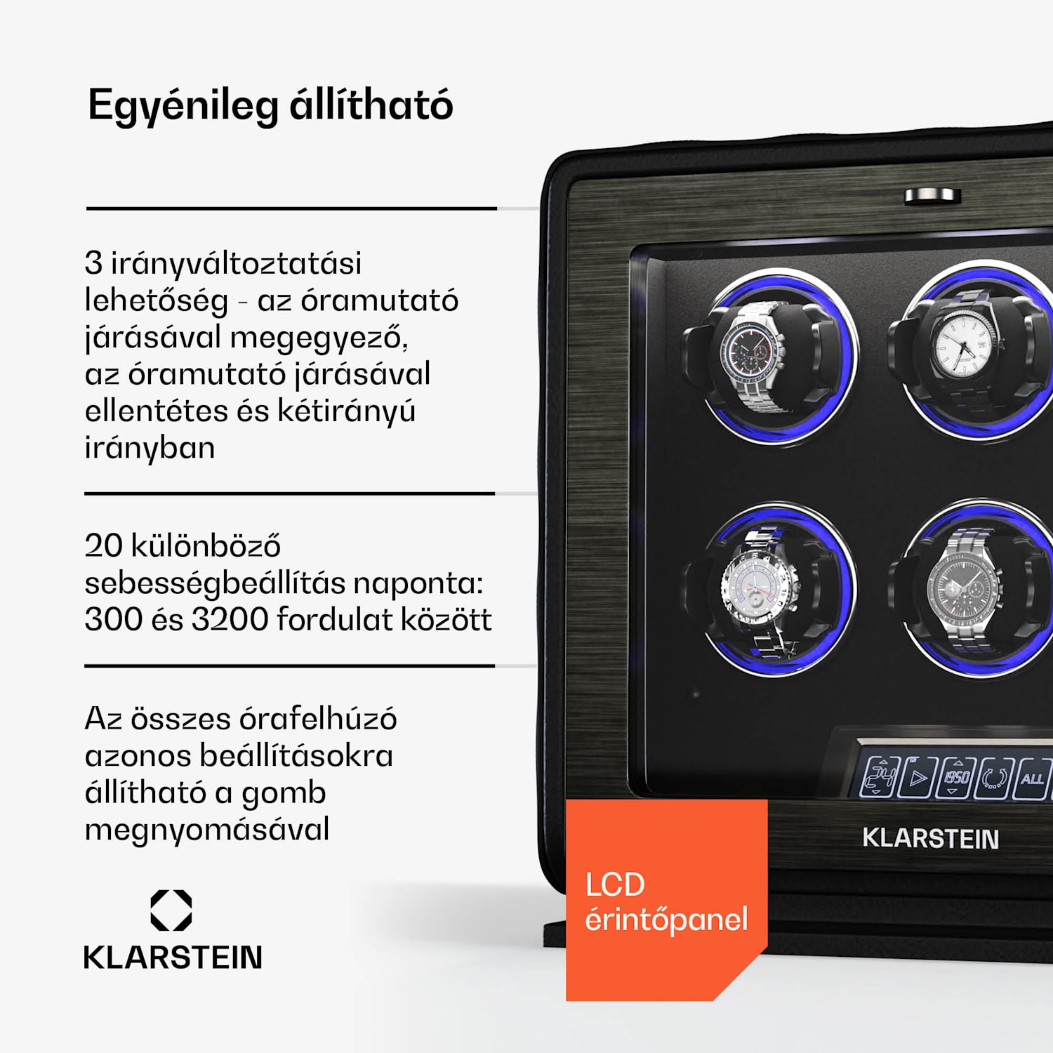 LuminousTime órafelhúzó, 6 óra, sok beállítás, LED, 10 dB 6 watches | Fekete