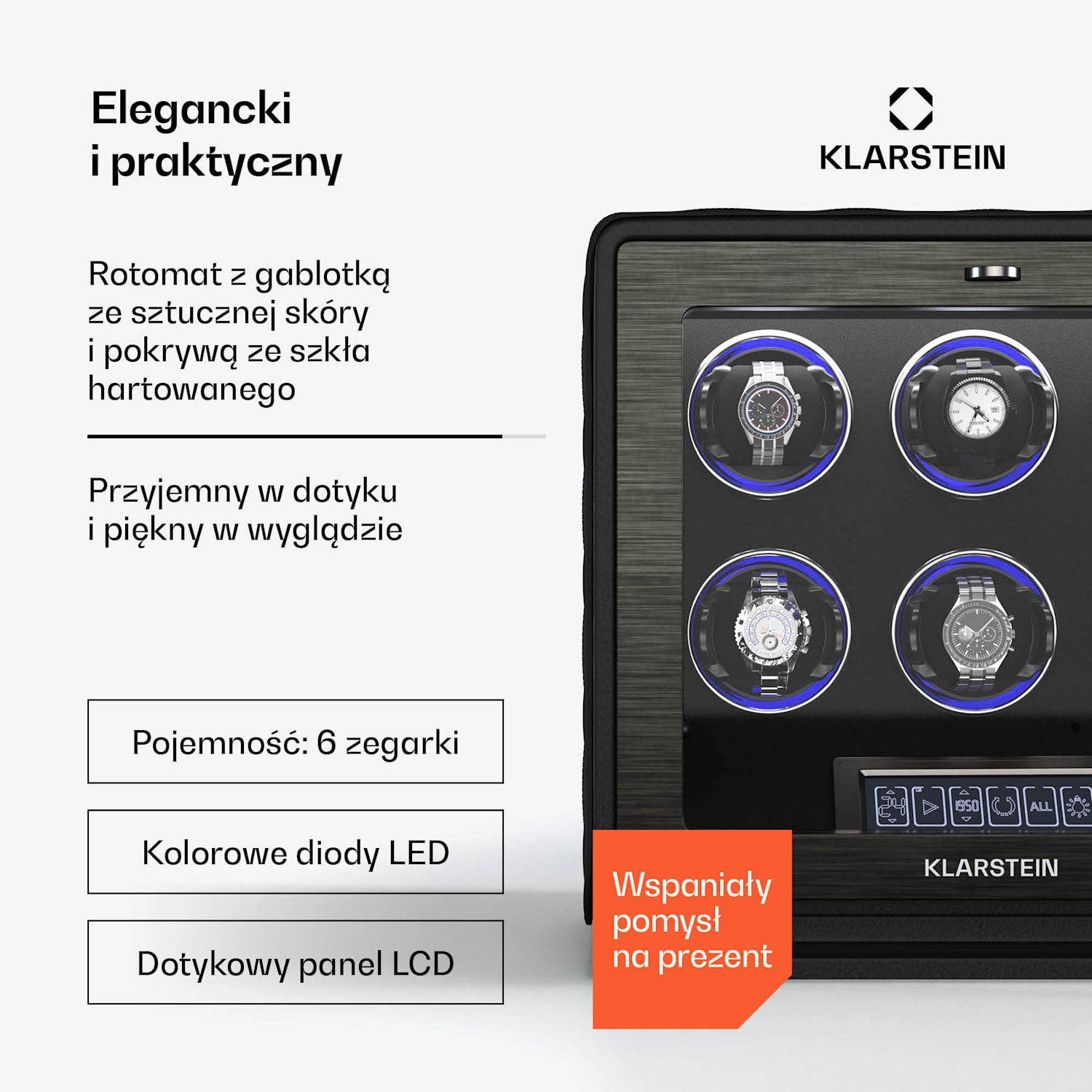 LuminousTime rotomat, 6 zegarków, wiele ustawień, LED, 10 dB 6 zegarków | Czarny
