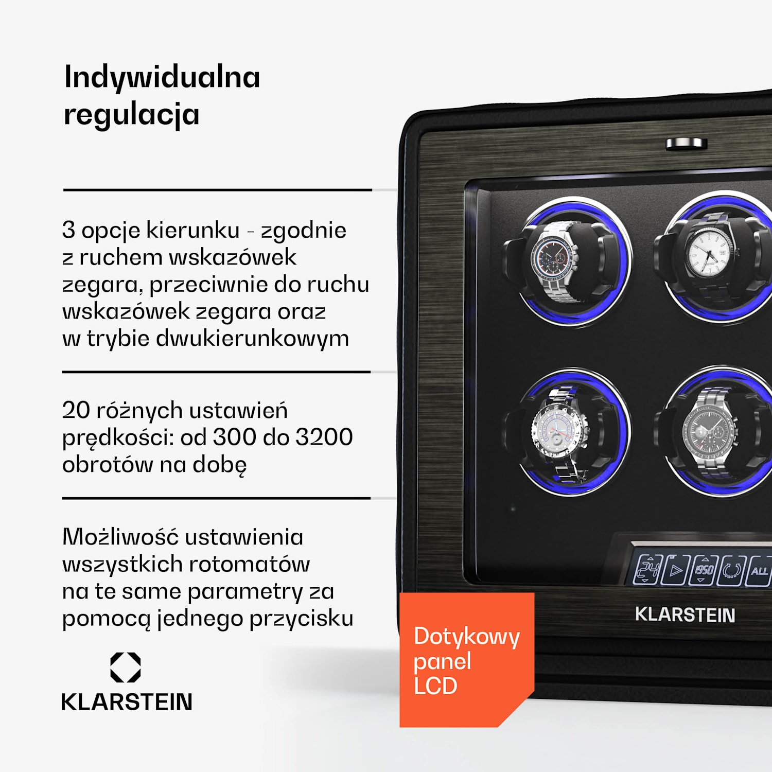 LuminousTime rotomat, 6 zegarków, wiele ustawień, LED, 10 dB 6 zegarków | Czarny