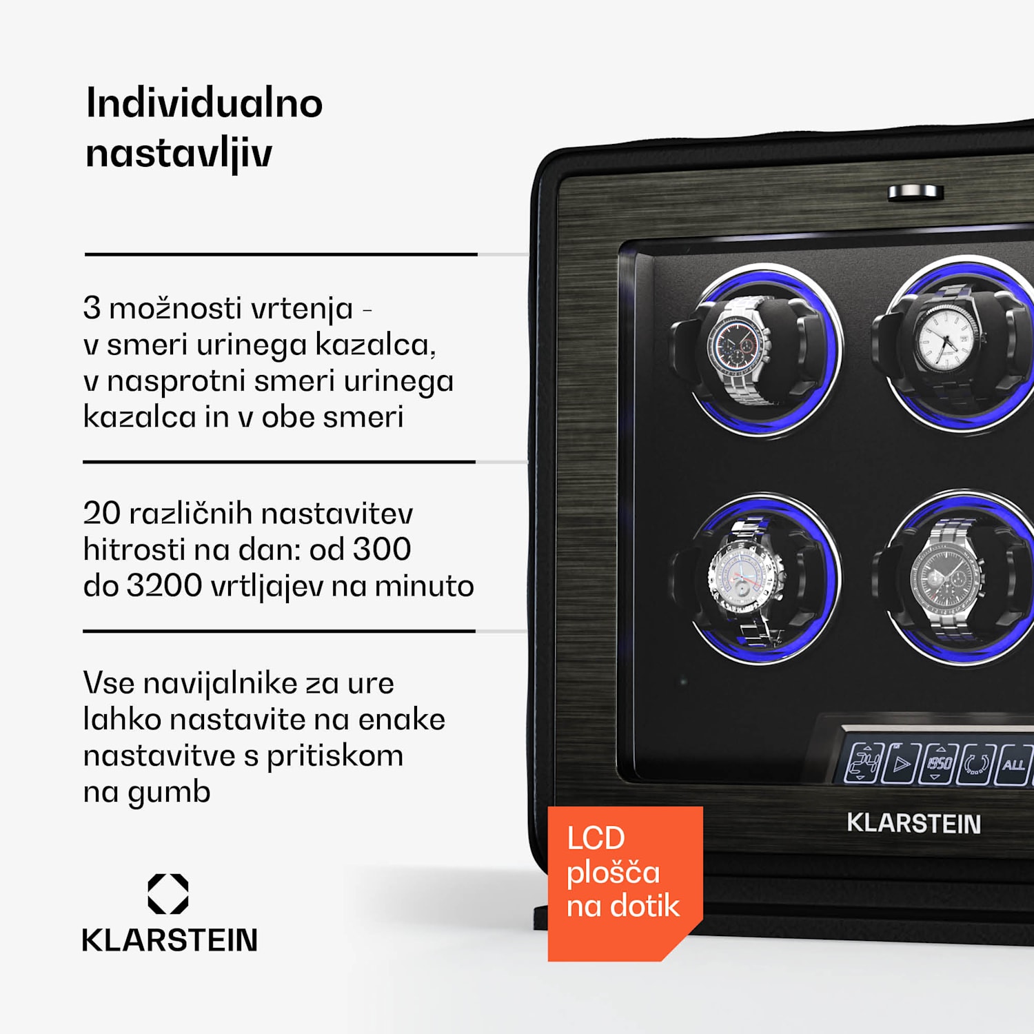 LuminousTime navijalnik za ure, 6 ur, številne nastavitve, LED, 10 dB 6 watches | Črna