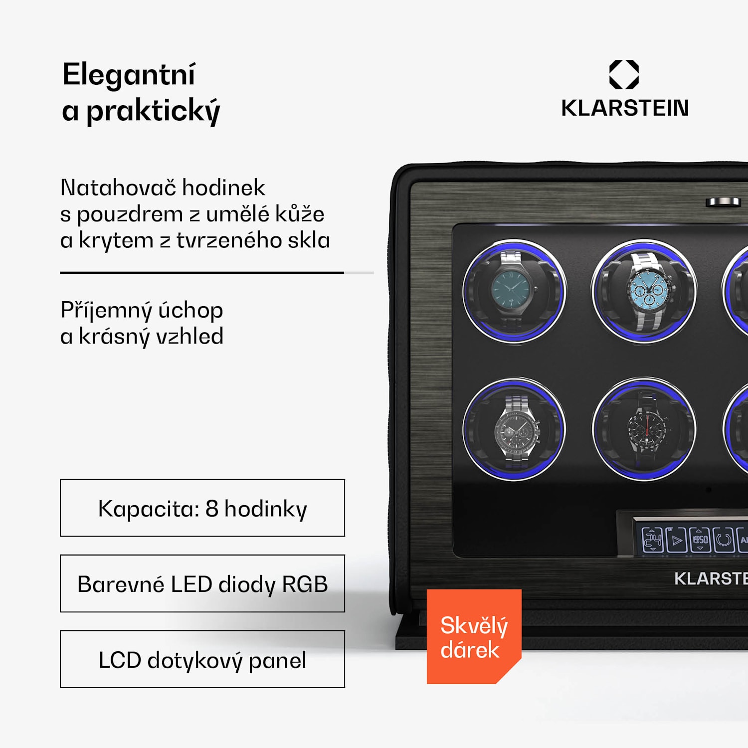 LuminousTime natahovač hodinek, 8 hodinek, mnoho nastavení, LED, 10 dB 8 hodinek | Černá