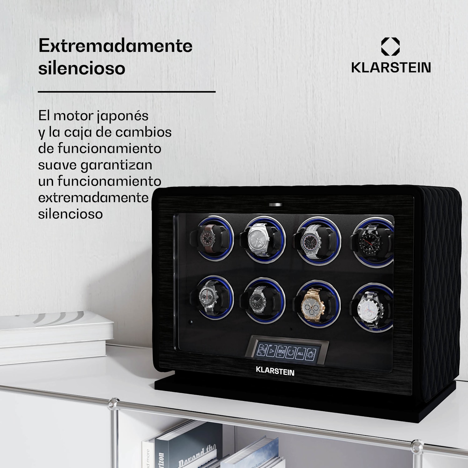 LuminousTime watch winder | 8 relojes | muchos ajustes | LED | 10dB 8 relojes | Negro