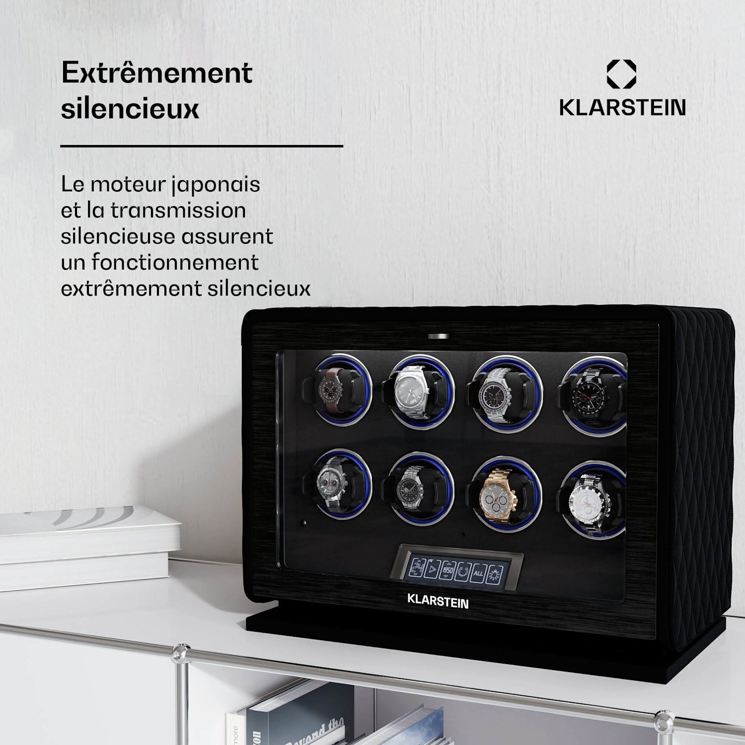 LuminousTime remontoir de montres | 8 montres | nombreux réglages | LED | 10 dB 8 montres | Noir