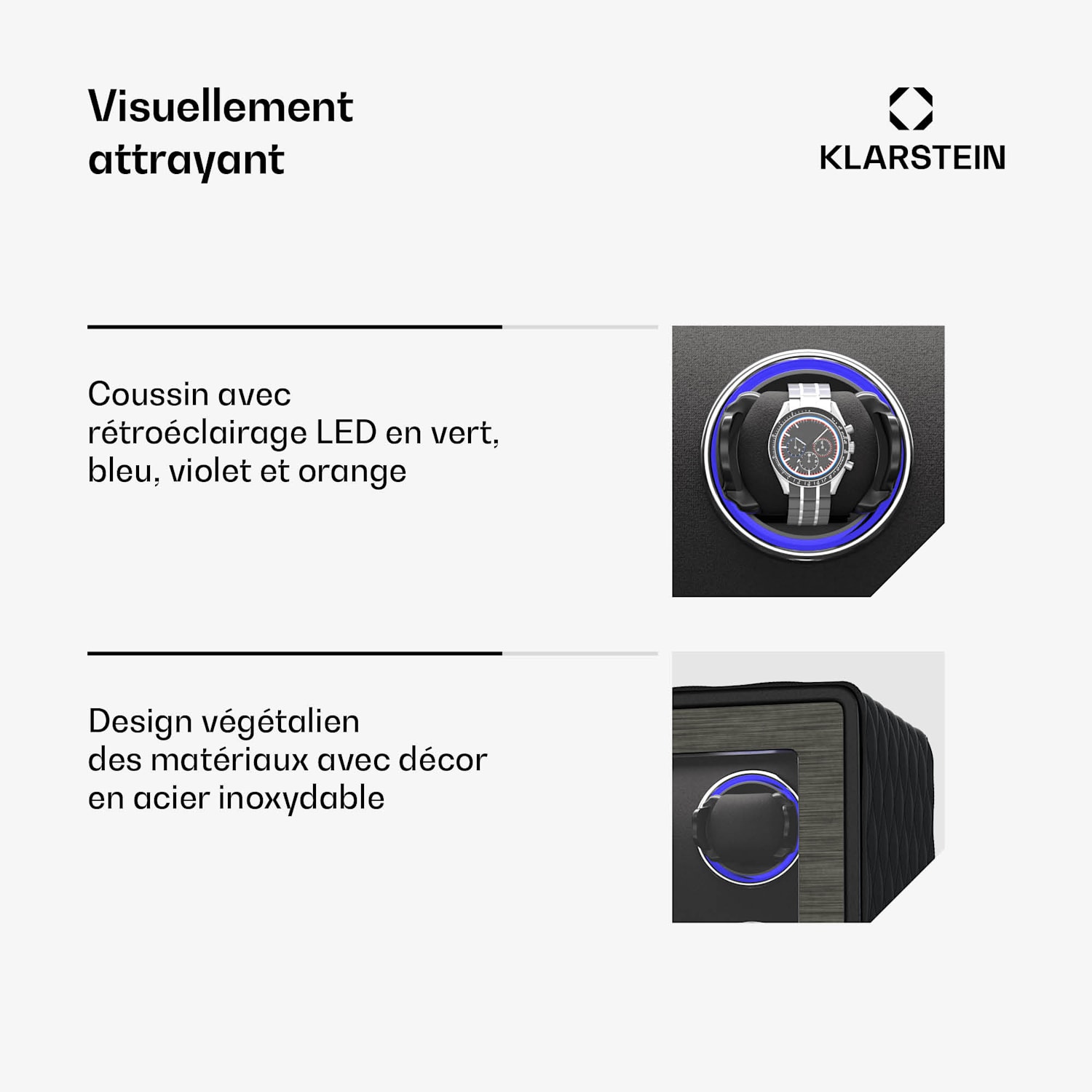 LuminousTime remontoir de montres | 8 montres | nombreux réglages | LED | 10 dB 8 montres | Noir