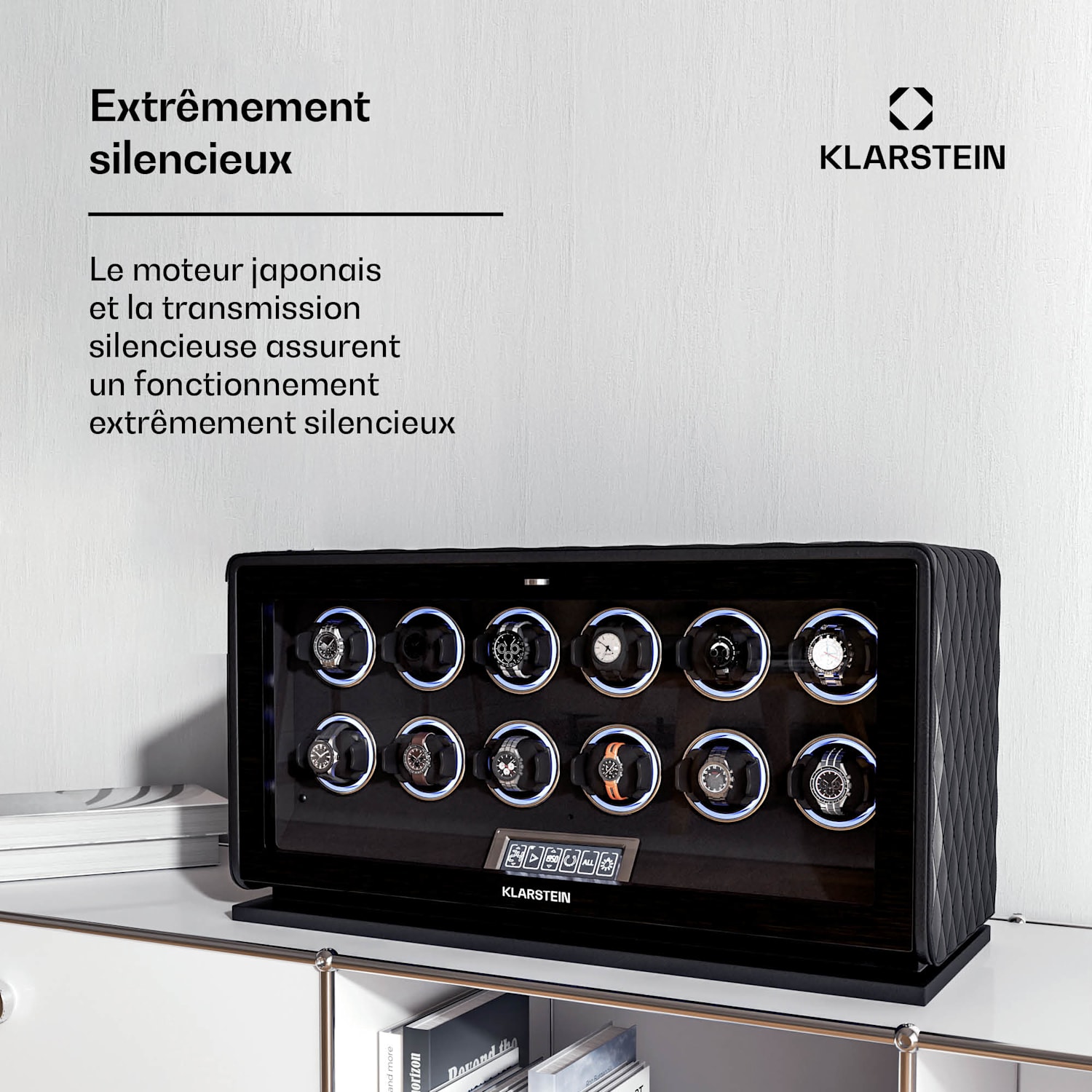 LuminousTime watchwinder | 12 horloges | veel instellingen | LED | 10 dB 12 Horloges | Zwart