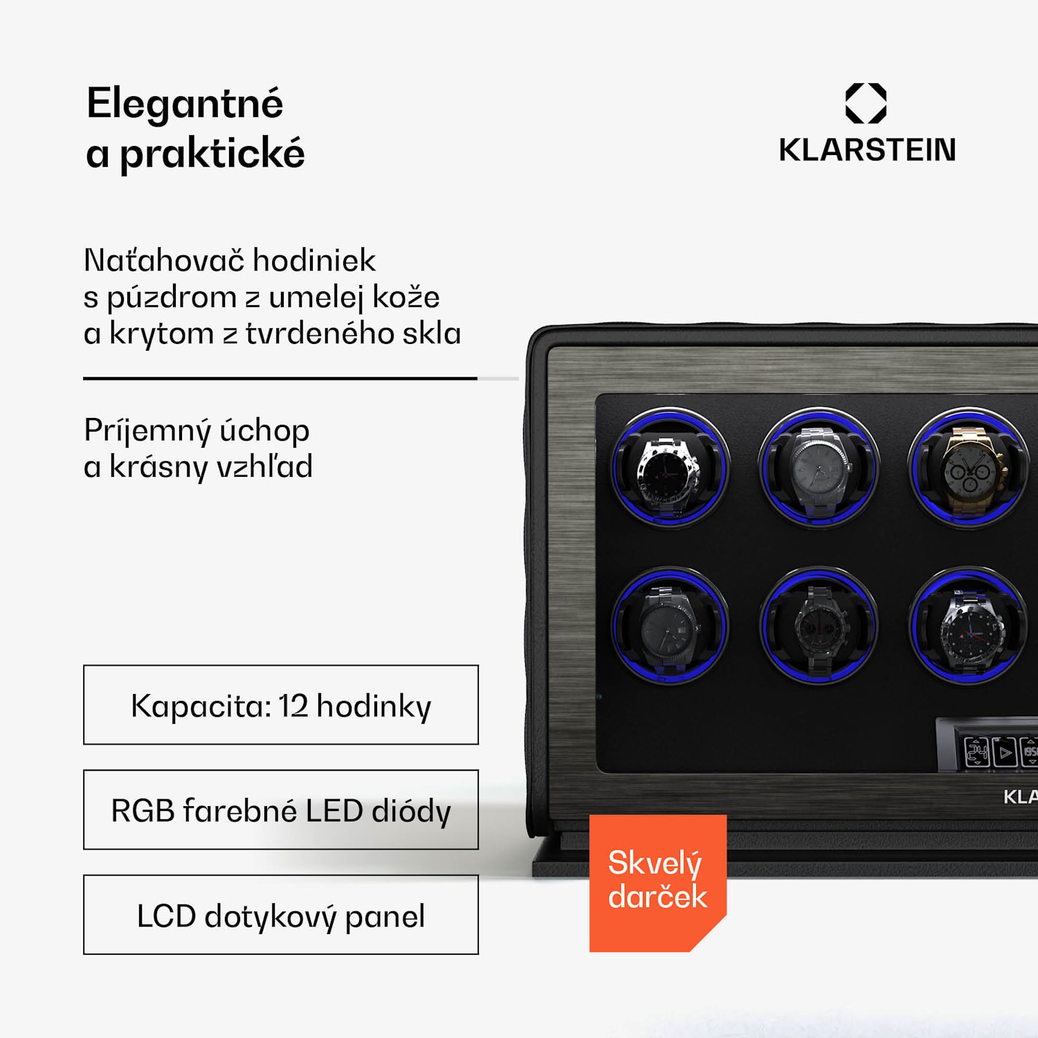 LuminousTime naťahovač hodiniek, 12 hodiniek, mnoho nastavení, LED, 10 dB 12 hodiniek | Čierna