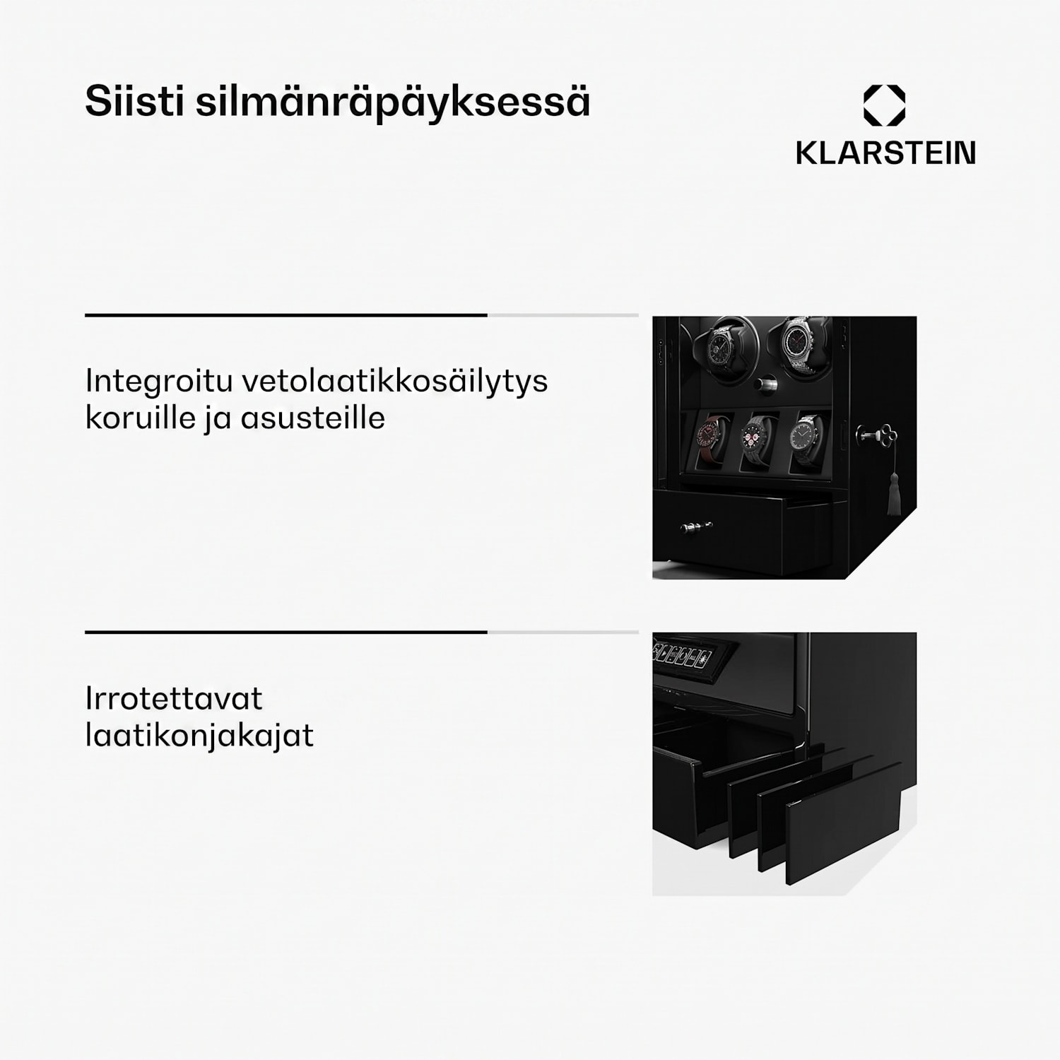 ChronoVault kellonpyörittäjä | 2+3 kelloa | vegaaninen | korkeakiilto | 4 tilaa | Mabuchi-moottori | LED | laatikko 2 automaattia, 3 mekaanikkoa | Musta
