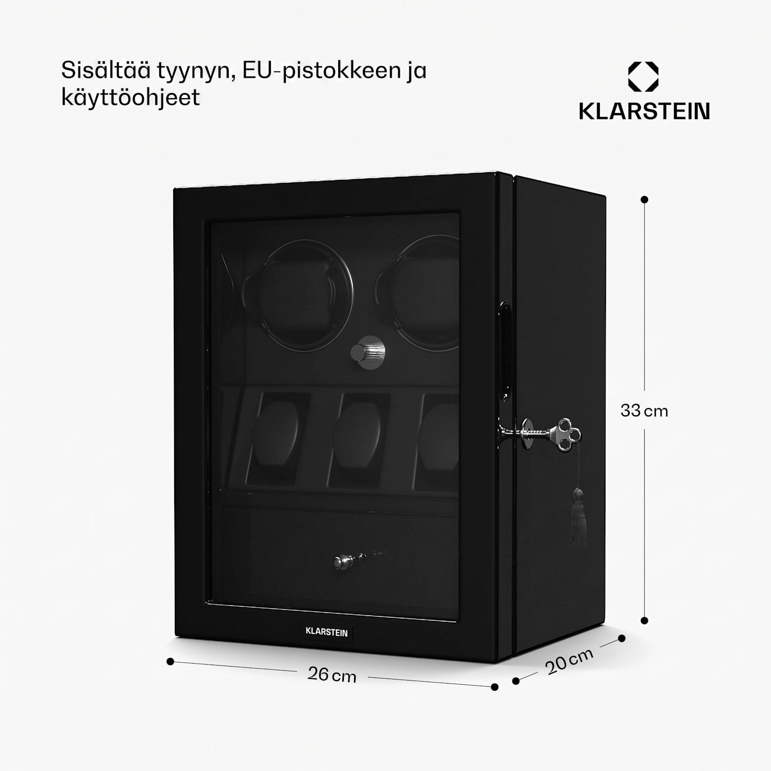 ChronoVault kellonpyörittäjä | 2+3 kelloa | vegaaninen | korkeakiilto | 4 tilaa | Mabuchi-moottori | LED | laatikko 2 automaattia, 3 mekaanikkoa | Musta