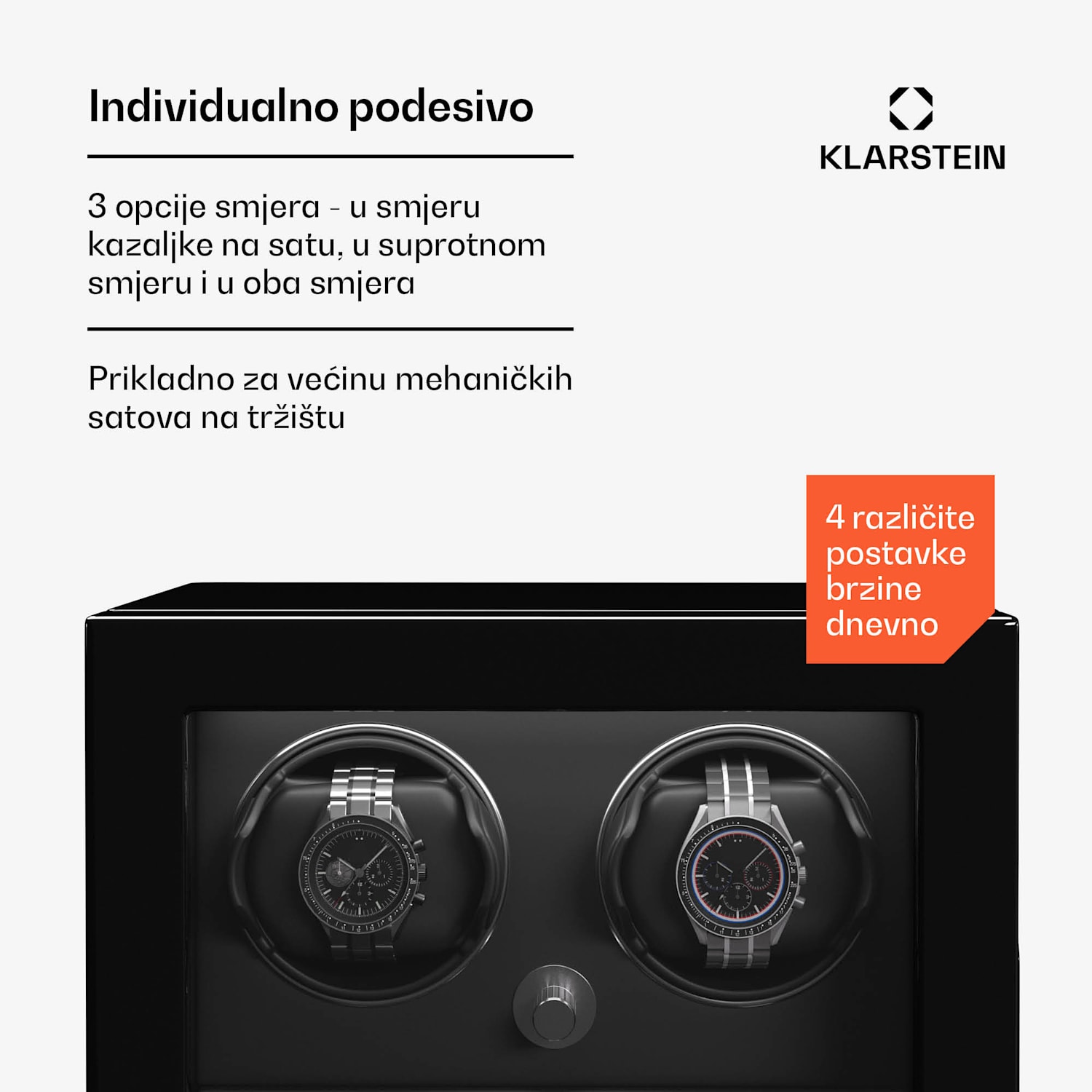 ChronoVault navijač satova, 2+3 sata, veganski materijal, visoki sjaj, 4 režima, Mabuchi motor, LED, utičnica 2 automatika, 3 mehanicara | Crna