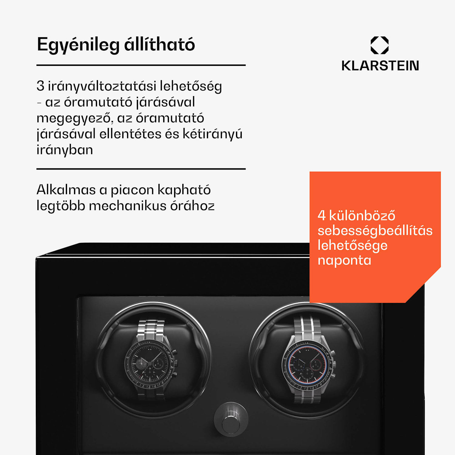 ChronoVault óratekercselő, 2+3 óra, vegán, magas fényű, 4 üzemmód, Mabuchi motor, LED, aljzat