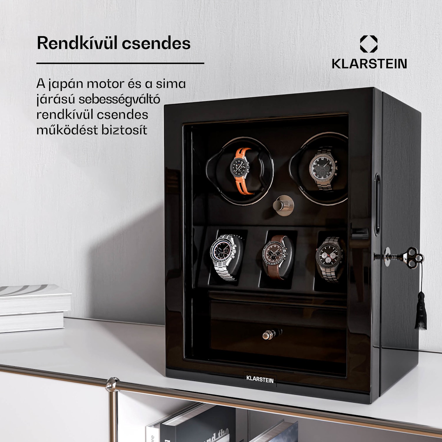 ChronoVault óratekercselő, 2+3 óra, vegán, magas fényű, 4 üzemmód, Mabuchi motor, LED, aljzat