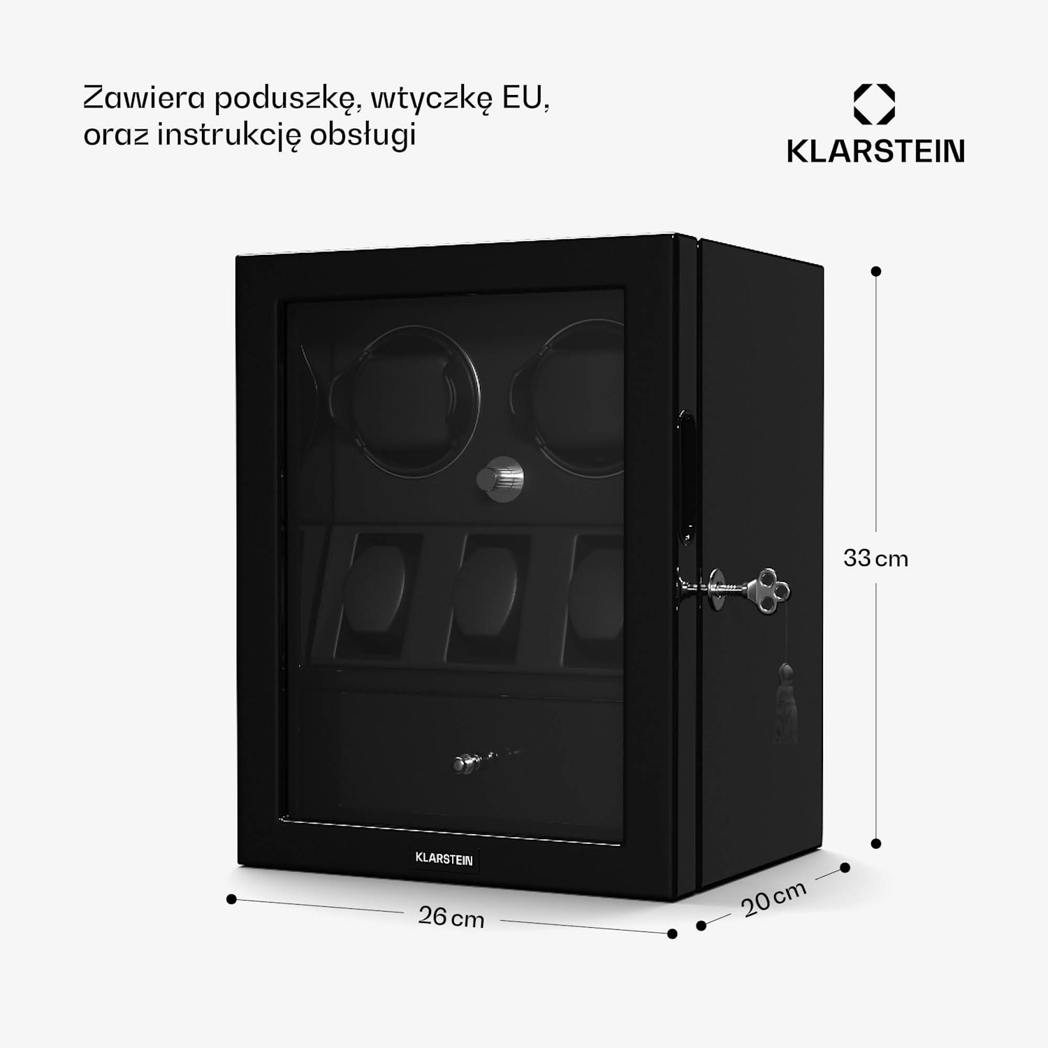 ChronoVault rotomat, 2+3 zegarki, wegańska skóra, wysoki połysk, 4 tryby, silnik Mabuchi, LED, zasilacz sieciowy 2 automatyczne, 3 mechaniczne | Czarny