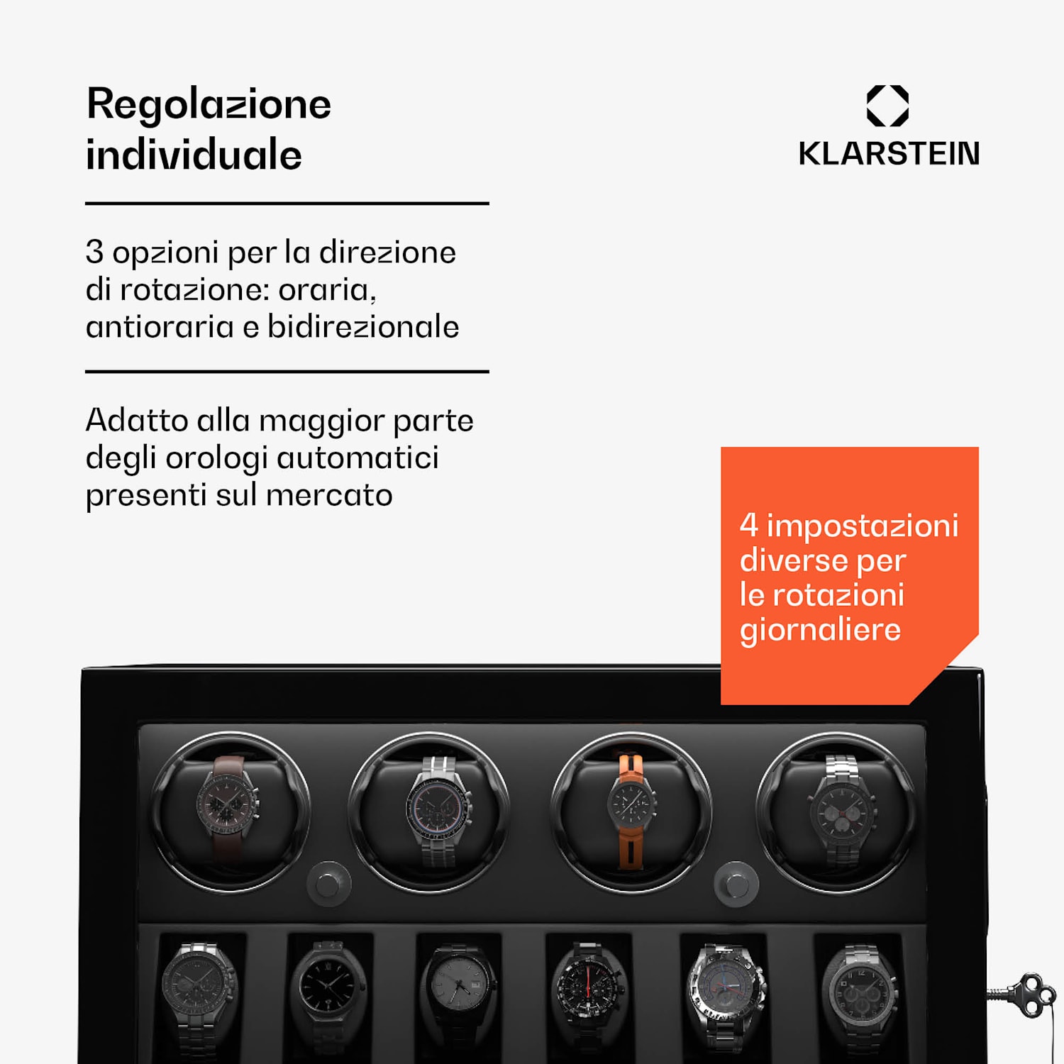 ChronoVault - Avvolgitore di orologi | 4+6 orologi | Vegano | Lucido | 4 modalità | Motore Mabuchi | LED | Cassetto 4 automaattia, 6 mekaanikkoa | Preto