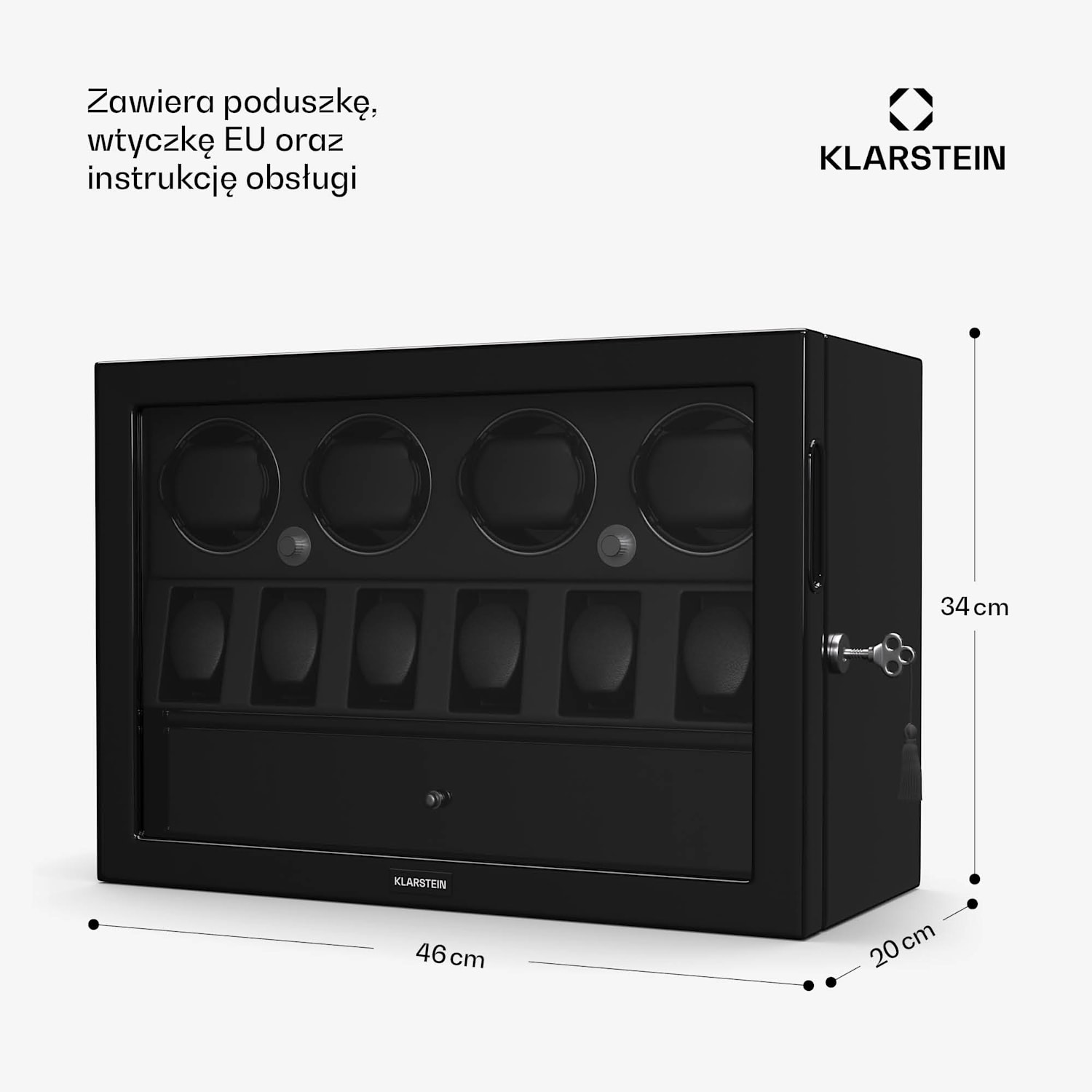 ChronoVault rotomat, 4+6 zegarki, wegańska skóra, wysoki połysk, 4 tryby, silnik Mabuchi, LED, zasilacz sieciowy 4 automatyczne, 6 mechaniczne | Czarny