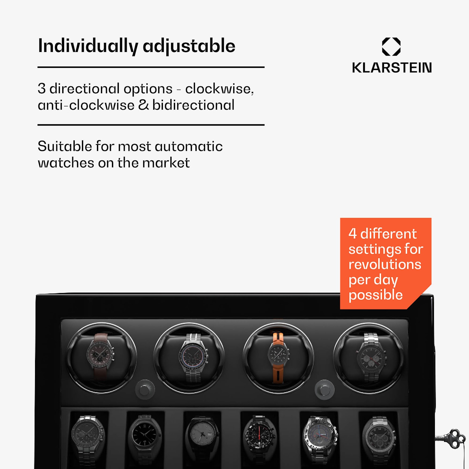 ChronoVault watch winder | 4+6 watches | vegan | high-gloss | 4 modes | Mabuchi motor | LED | drawer 4 automatisch, 6 mechanisch | Black