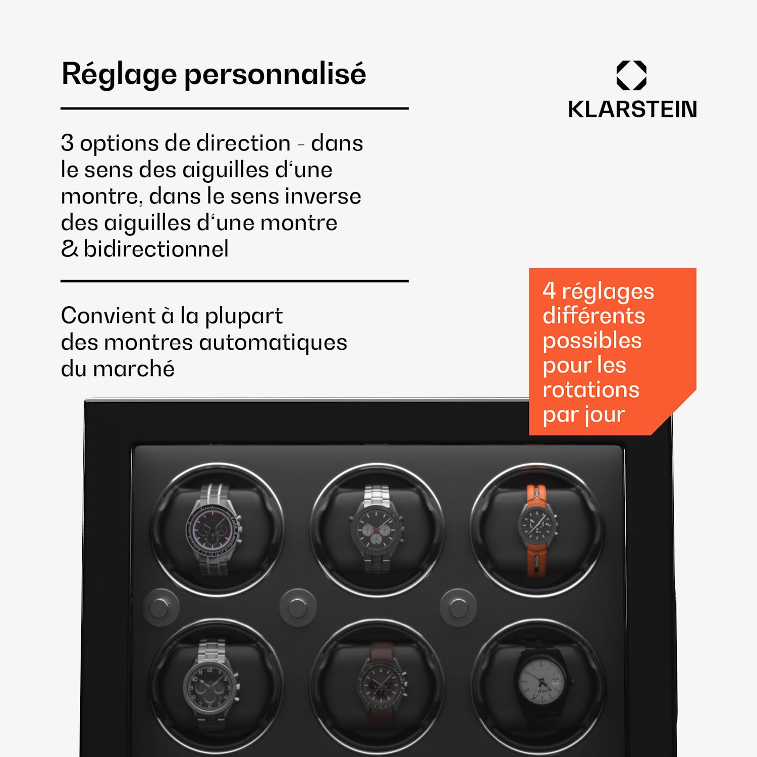 ChronoVault watchwinder | 6+5 horloges | veganistisch | hoogglans | 4 modi | Mabuchi motor | LED | schuiflade 6 automatisch, 5 mechanisch | Zwart