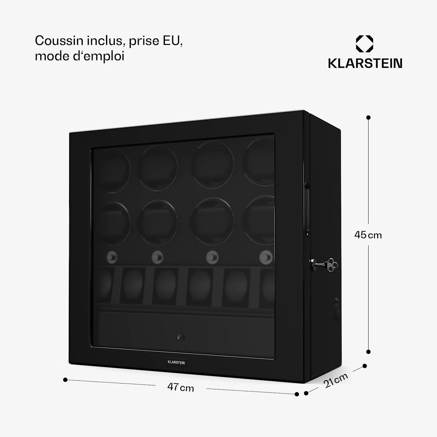 ChronoVault watchwinder | 8+6 horloges | veganistisch | hoogglans | 4 modi | Mabuchi motor | LED | schuiflade 8 automatisch, 6 mechanisch | Zwart