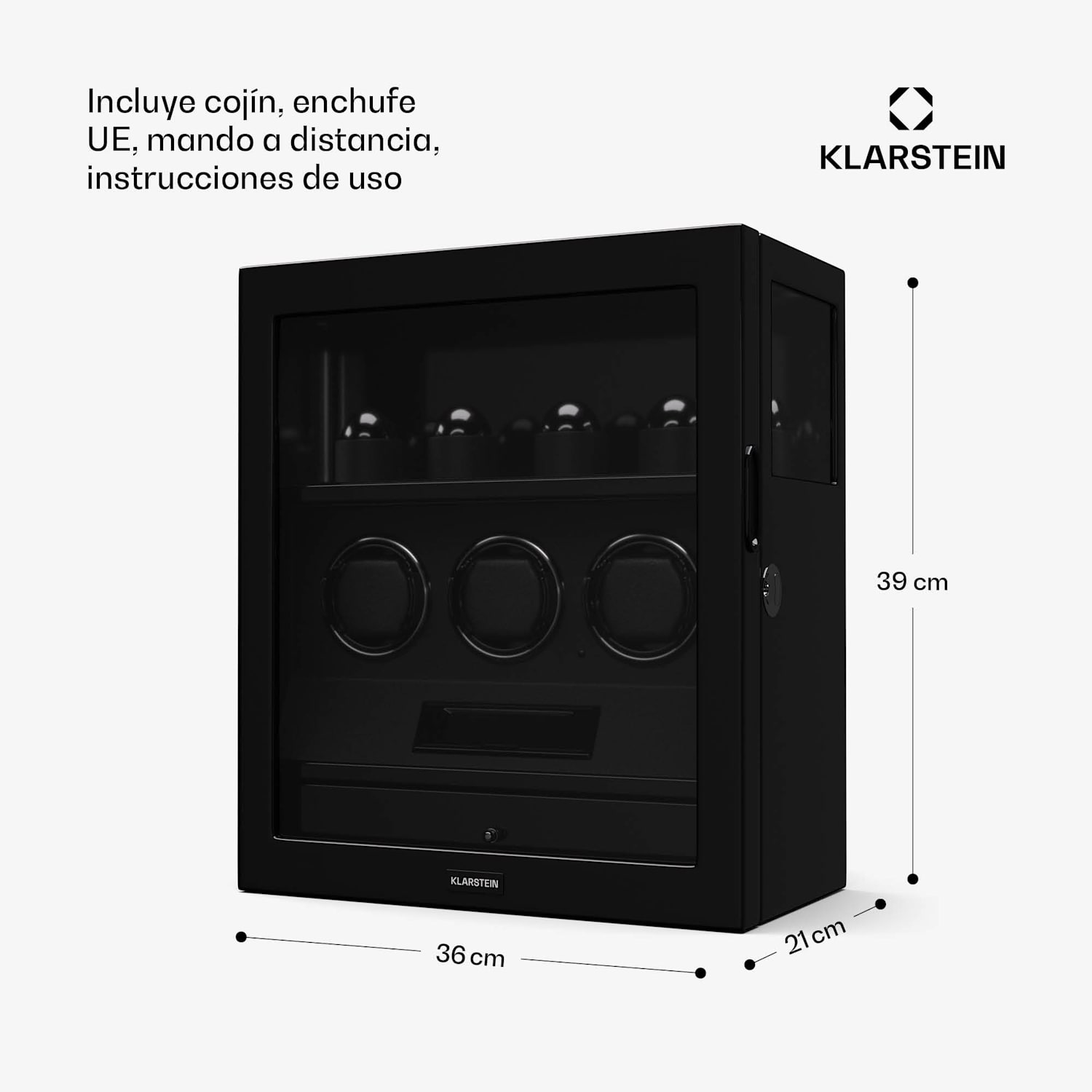 SecureTouch watch winder | 3+4 relojes | Motor Mabuchi | lacado piano | 41 modos | cerradura | LEDs 3 automáticas, 4 mecánicas | Negro