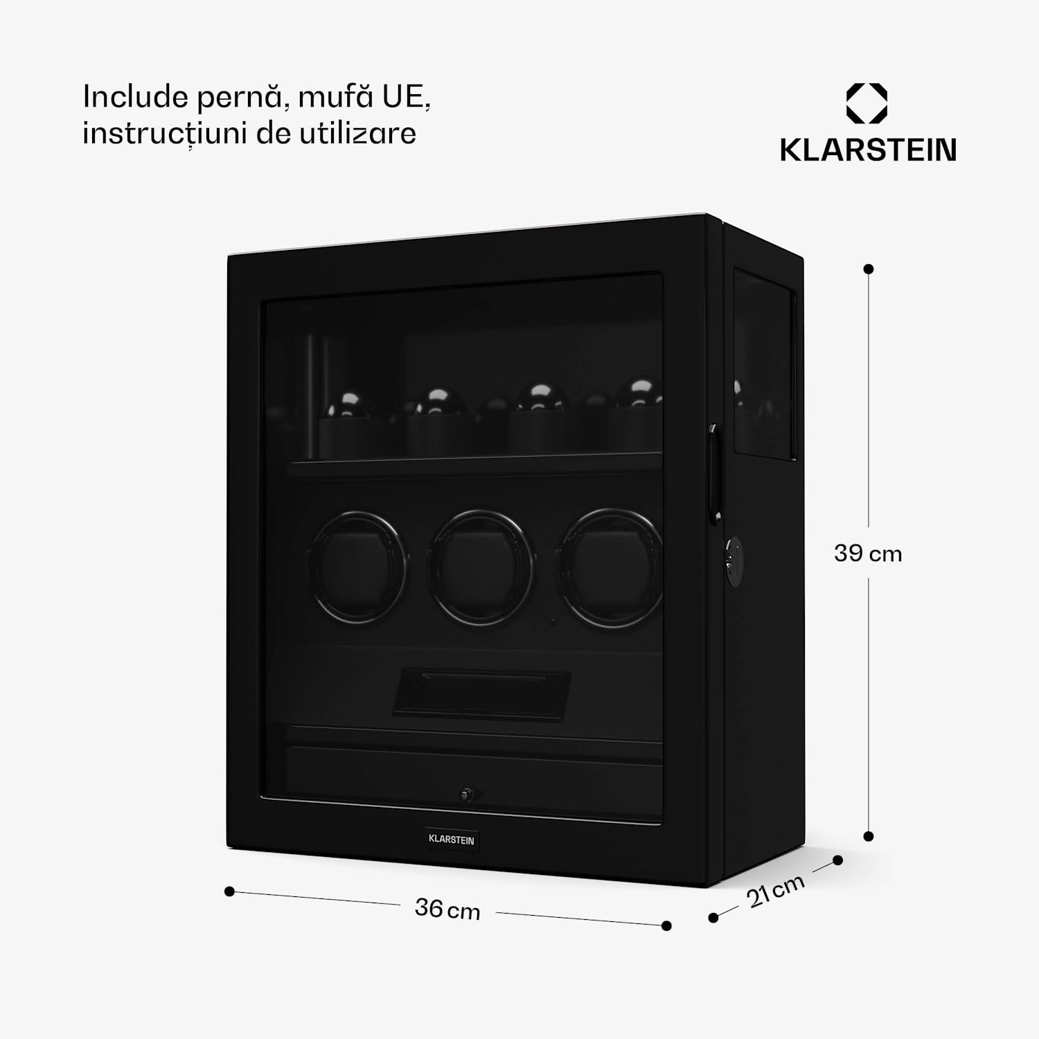 SecureTouch dispozitiv de întors ceasuri, 3+4 ceasuri, Motor Mabuchi, lac de pian, 41 moduri, blocare, LED-uri 3 automate, 4 mecanice | Negru