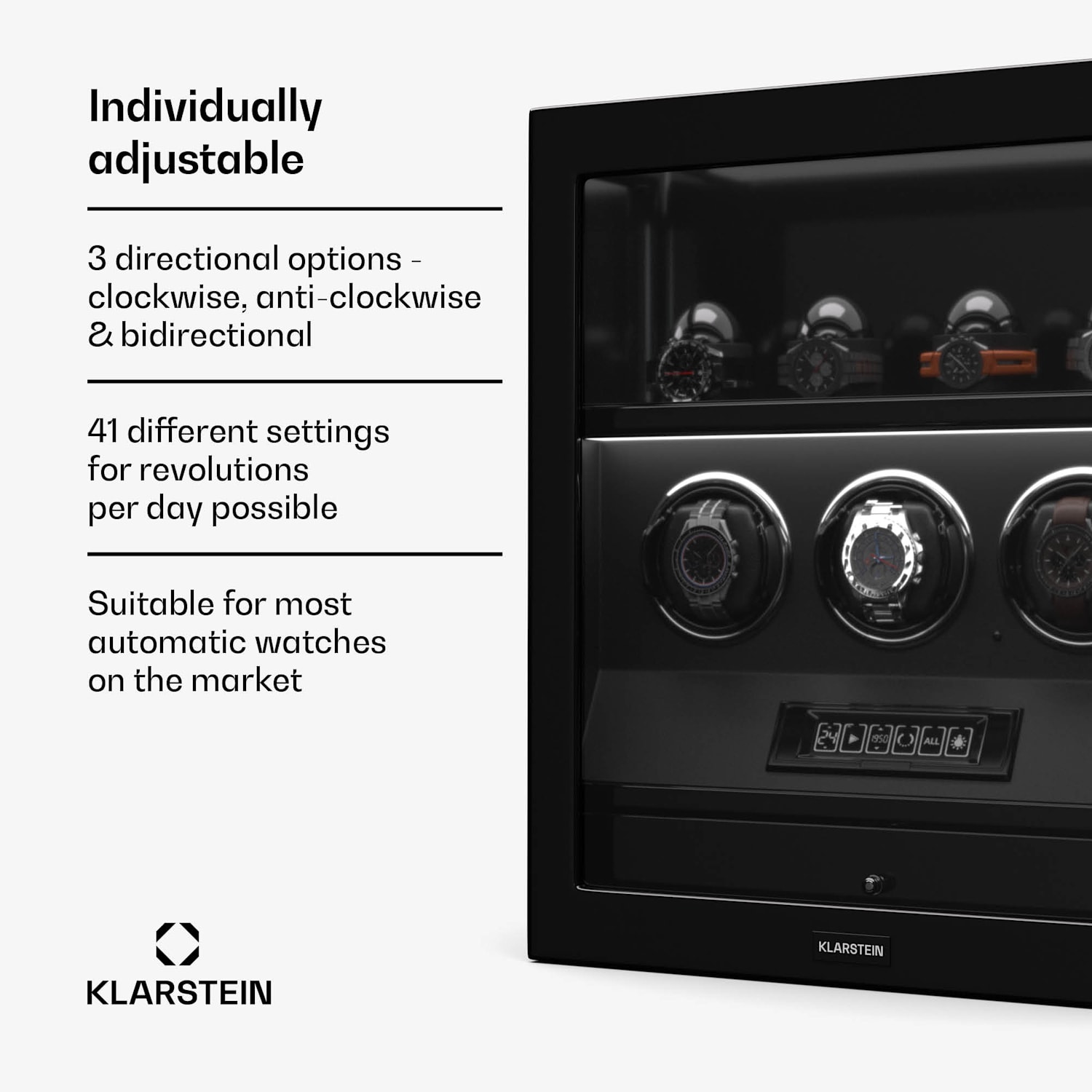 SecureTouch watchwinder | 3+4 horloges | Mabuchi motor | pianolak | 41 modi | slot | leds 3 automatisch, 4 mechanisch | Zwart